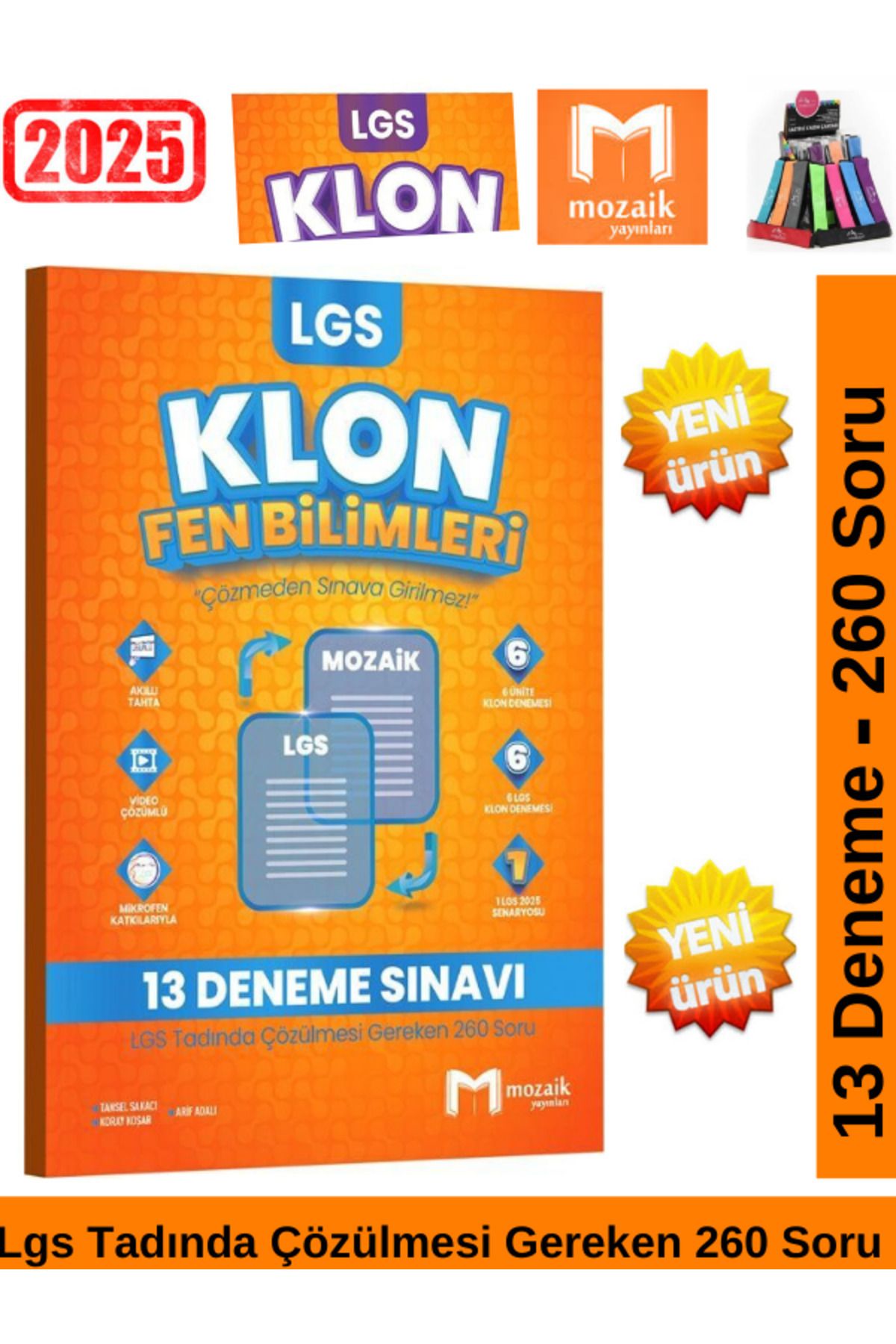 Marsis Yayınları Mozaik 8.Sınıf Klon Lgs Hazılık Fen Bilimleri 13 Deneme Sınavı 260 Soru Deneme Kitabı+Kalemlik