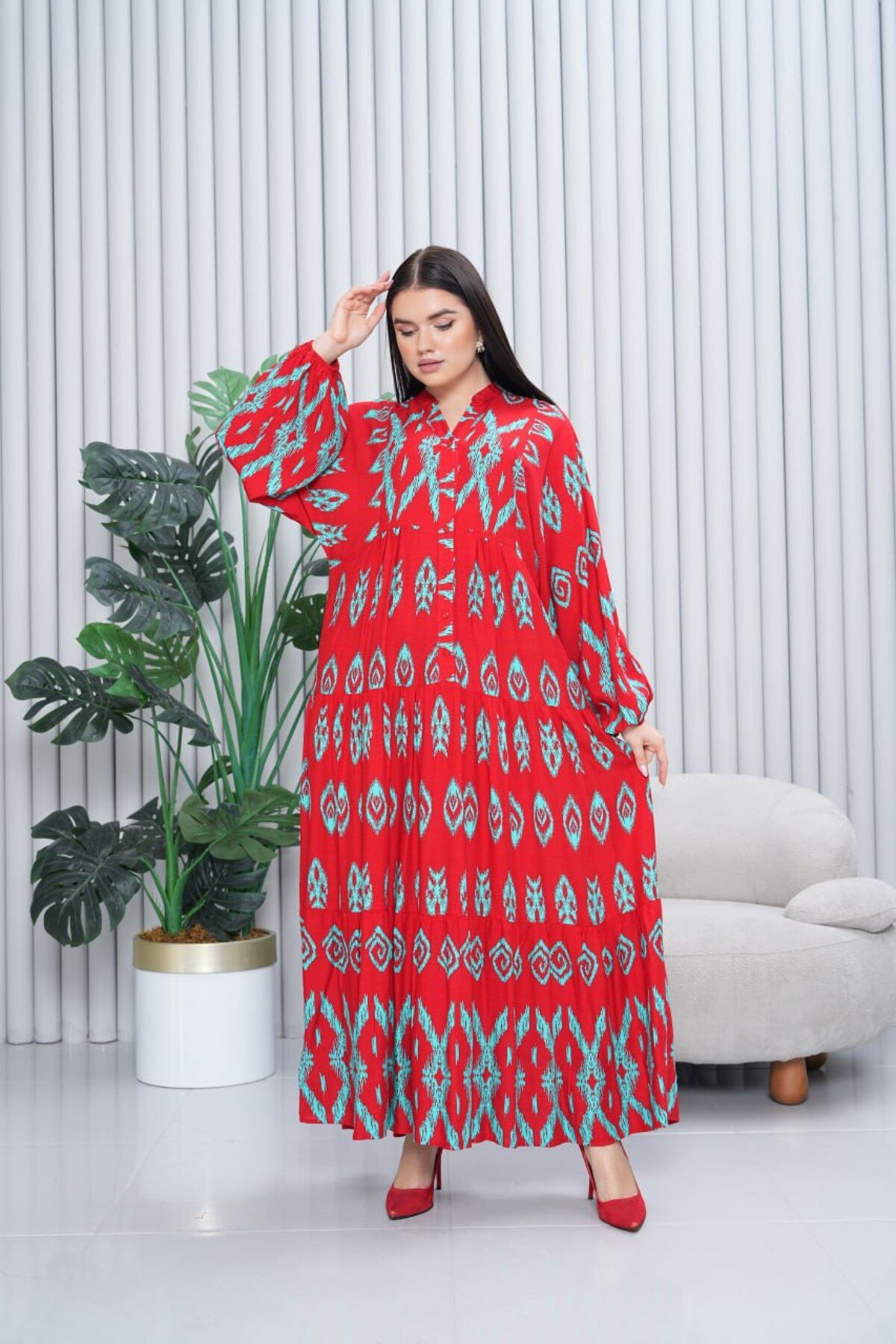 My Blog-Red Mixed Pattern Plus Size Dress - 3005 - 2 4