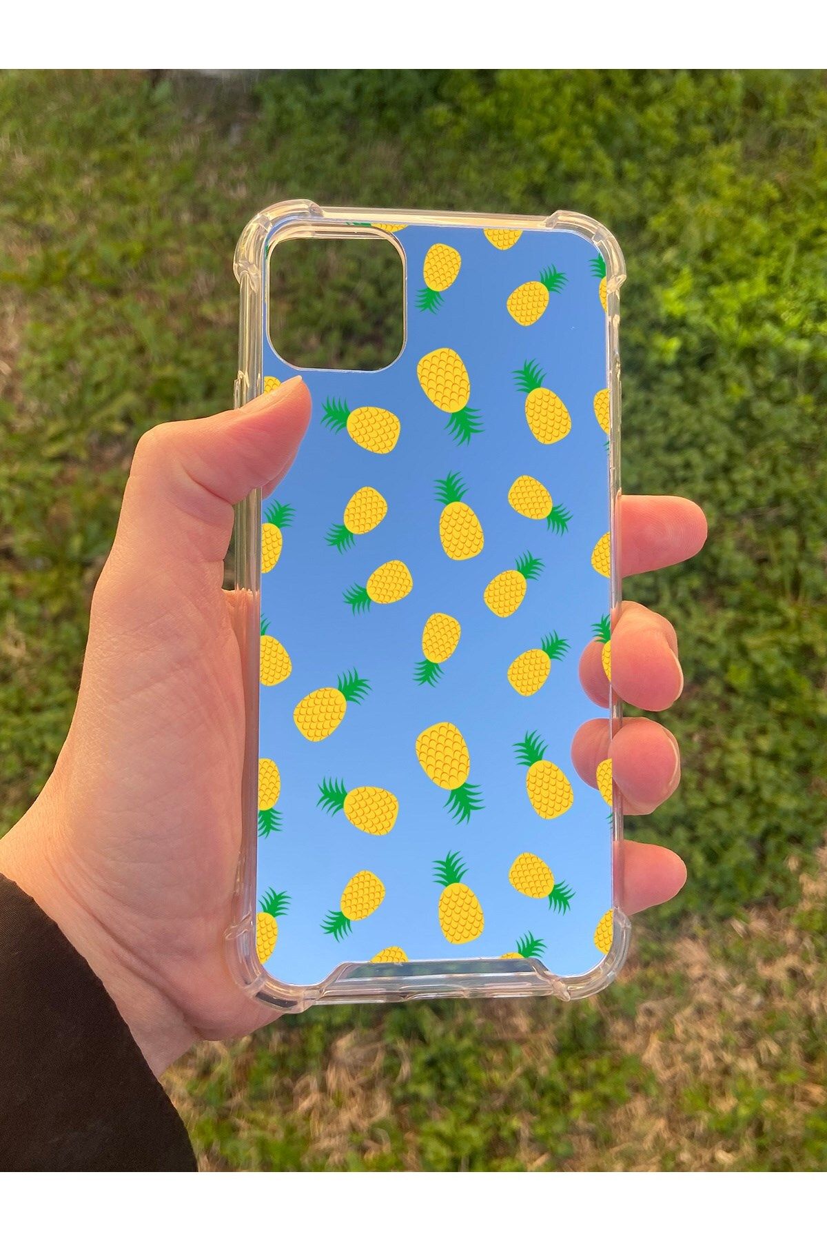 Tahtakale Toptancısı İphone 11 Pro Max Uyumlu Aynalı Ananas Desenli Darbe Kamera Korumalı Silikon Telefon Kılıfı