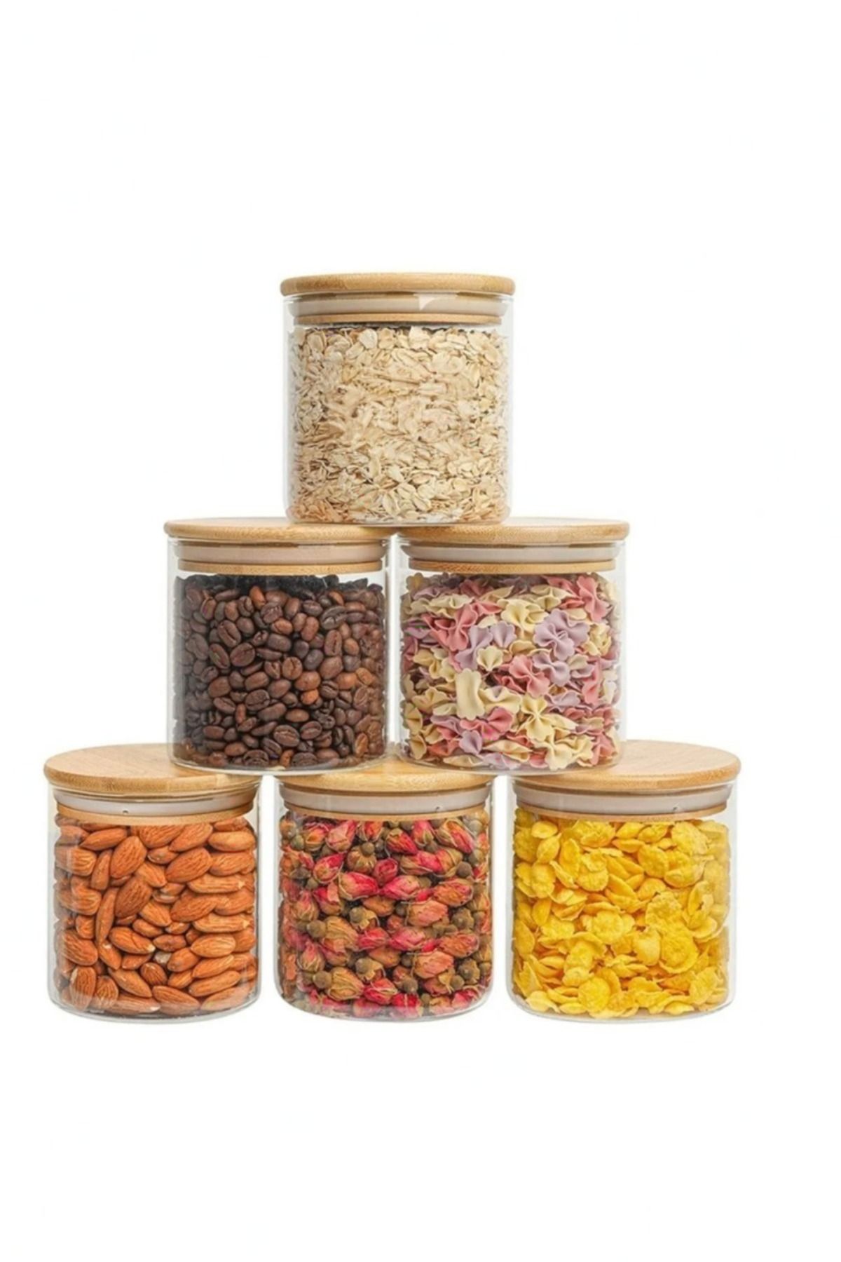Noah Exclusive 6'lı Borosilikat Baharatlık Seti - Sızdırmaz Silikonlu Bambu Kapak - 530 ml (X6)