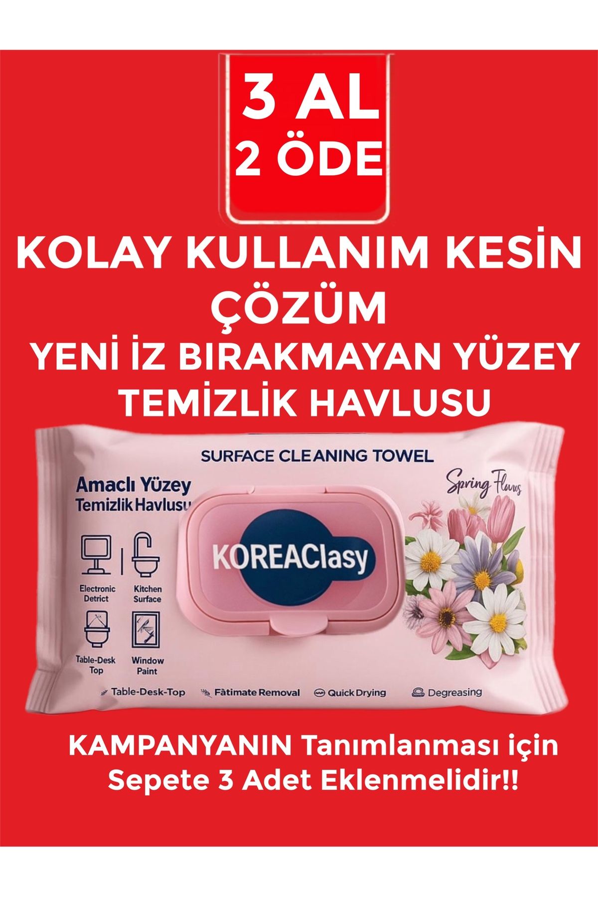 KOREAClasy Power Tüm Yüzeylerde Wipes Iz Bırakmaya Stop Leke Çıkarıcı Yüzey Temizlik Havlusu (LEKELERE STOP)