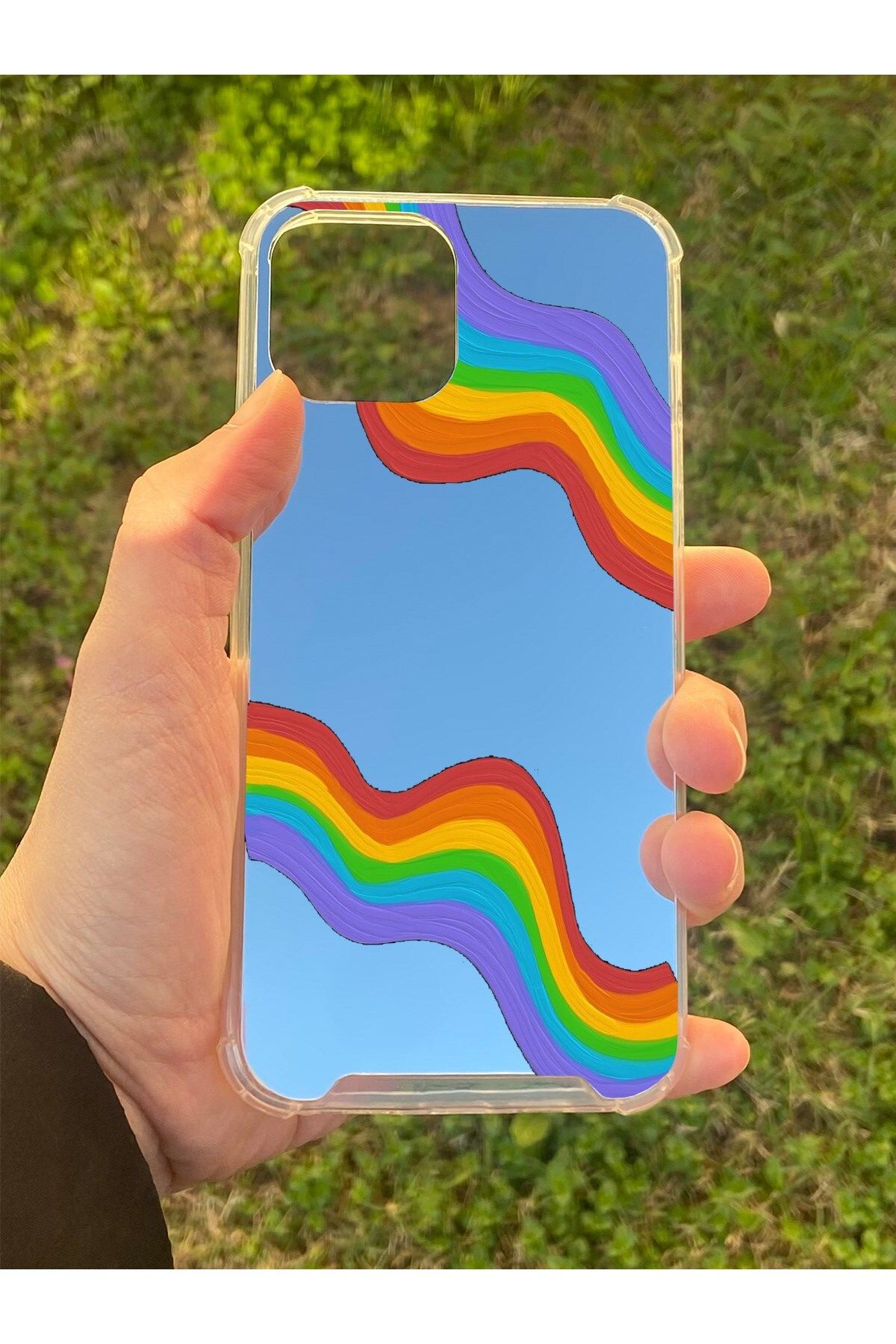 MBB ETİCARET İphone 12 Uyumlu Aynalı Gökkuşağı Desenli Darbe Kamera Korumalı Silikon Telefon Kılıfı