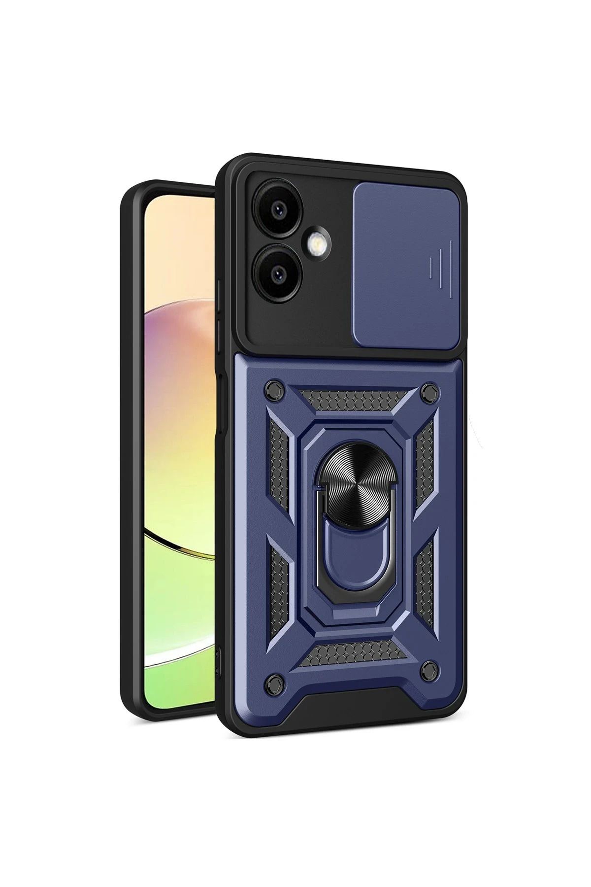 NewFace Samsung Galaxy A06 Kılıf Pars Lens Yüzüklü Silikon - Lacivert YNSMR