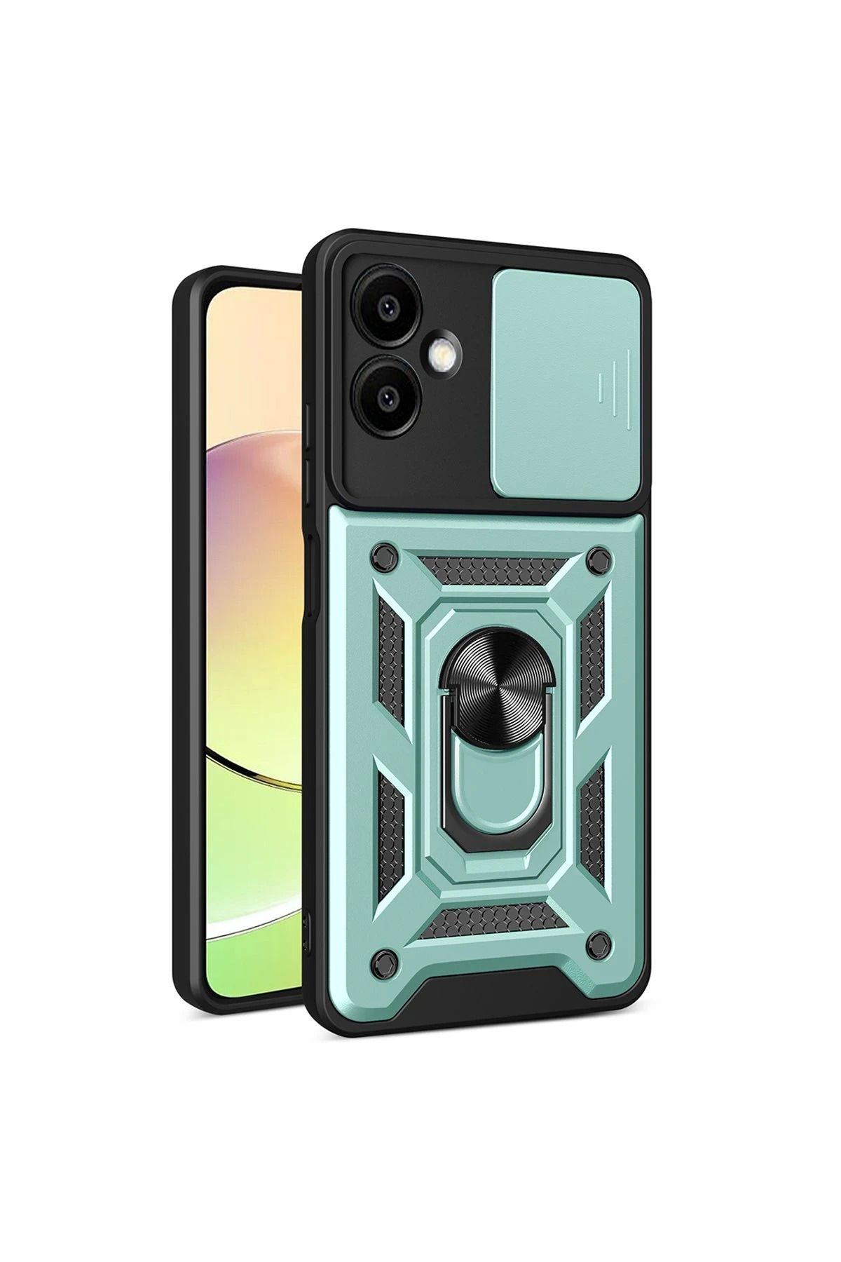 NewFace Samsung Galaxy A06 Kılıf Pars Lens Yüzüklü Silikon - Yeşil FERRG