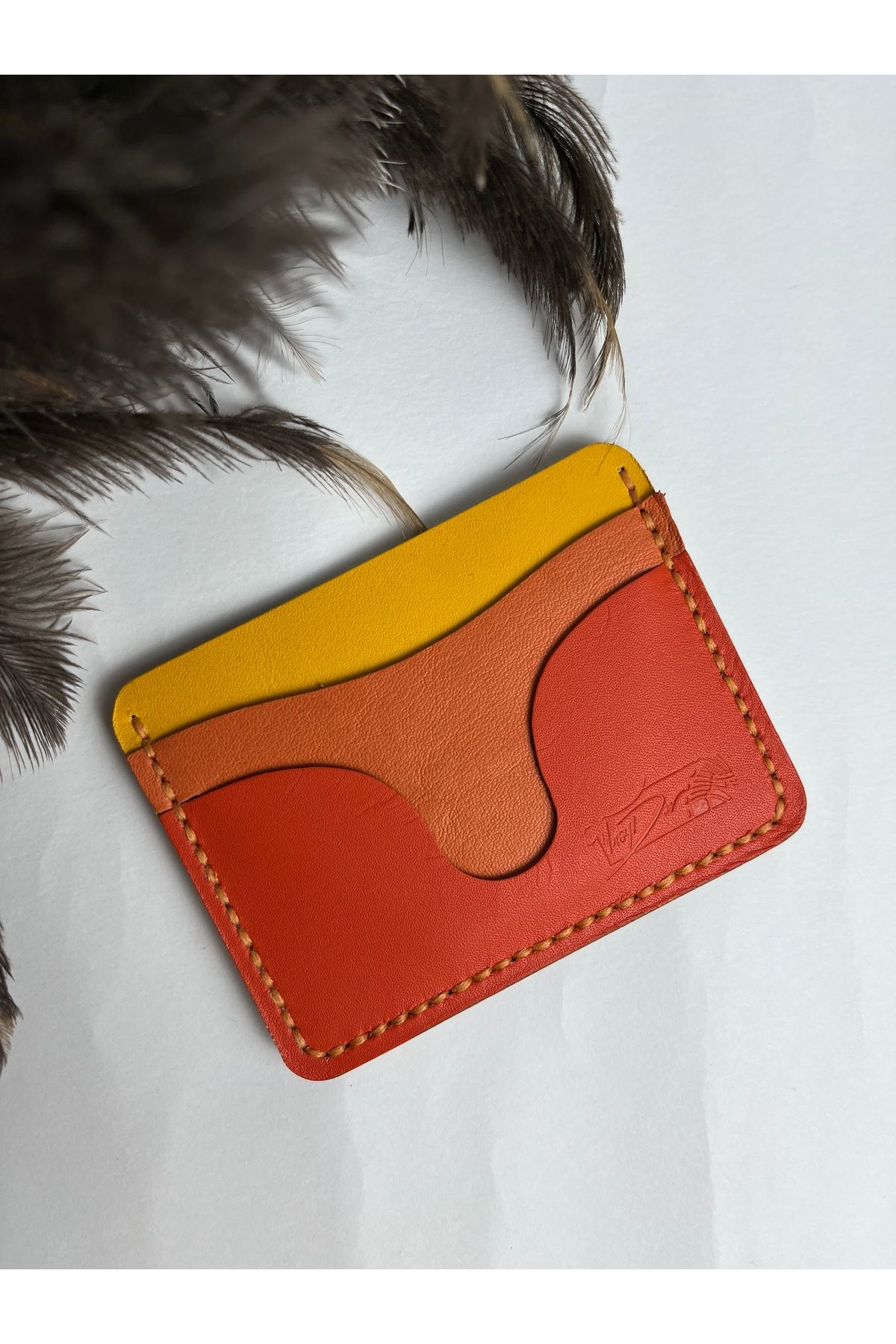 TROYDER Hakiki Deri Unisex Kartlık Turuncu Renk