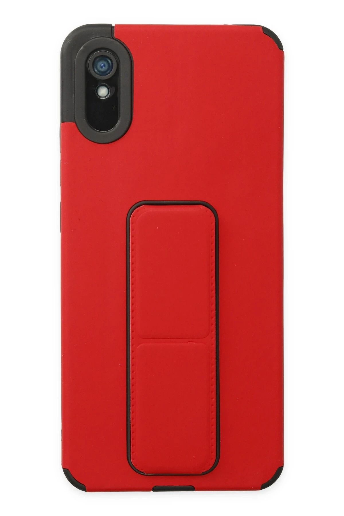 NewFace Xiaomi Redmi 9A Kılıf Mega Standlı Silikon - Kırmızı FERRG