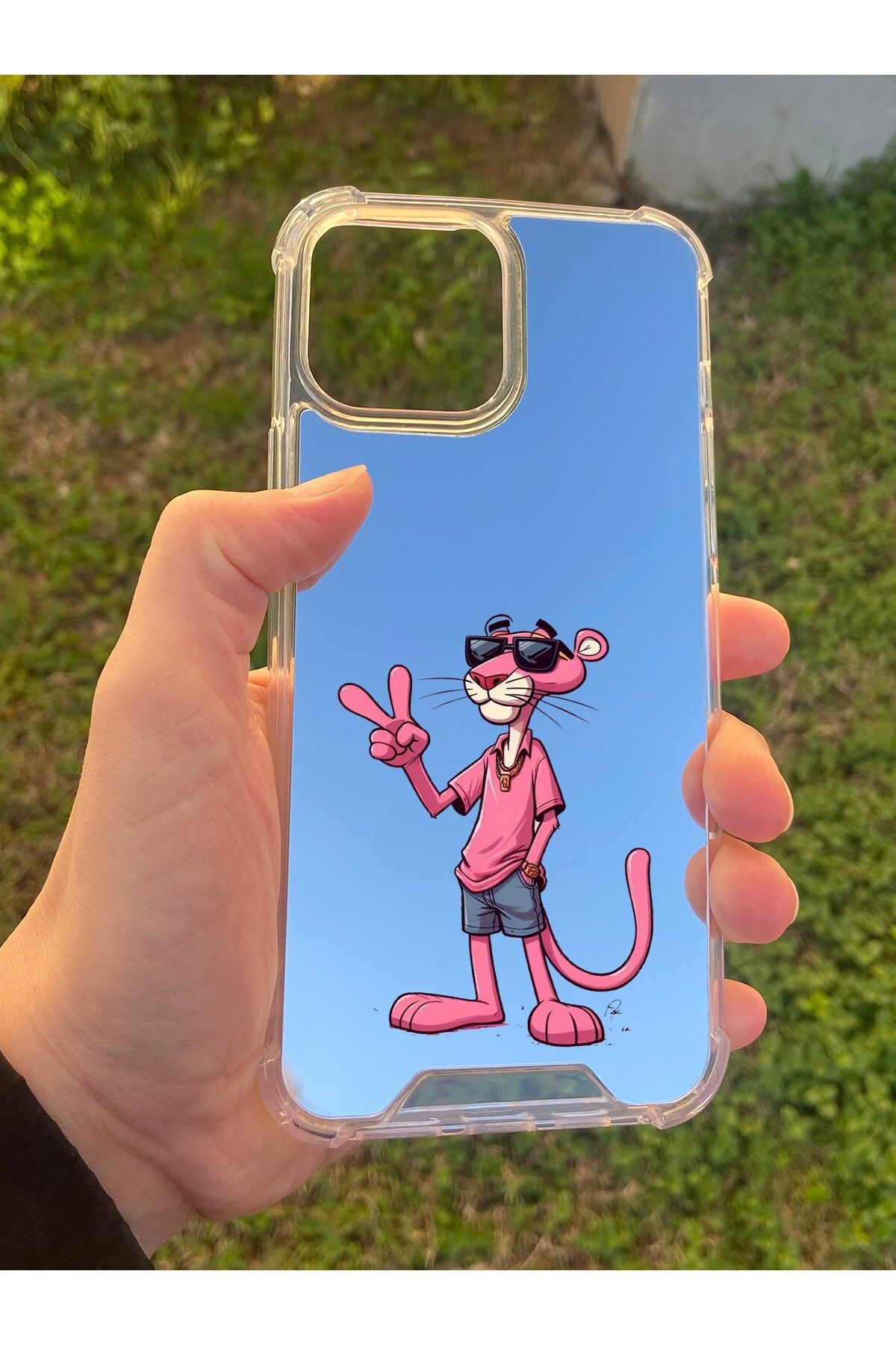Nurum E Tİcaret İphone 14 Pro Max Uyumlu Aynalı Pembe Panter Desenli Darbe Kamera Korumalı Silikon Telefon Kılıfı