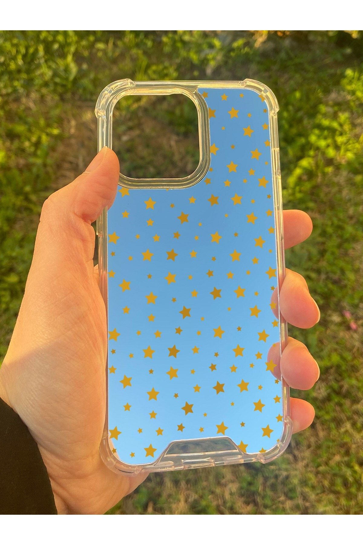 blueb İphone 13 Pro Uyumlu Aynalı Yıldız Desenli Darbe Kamera Korumalı Silikon Telefon Kılıfı