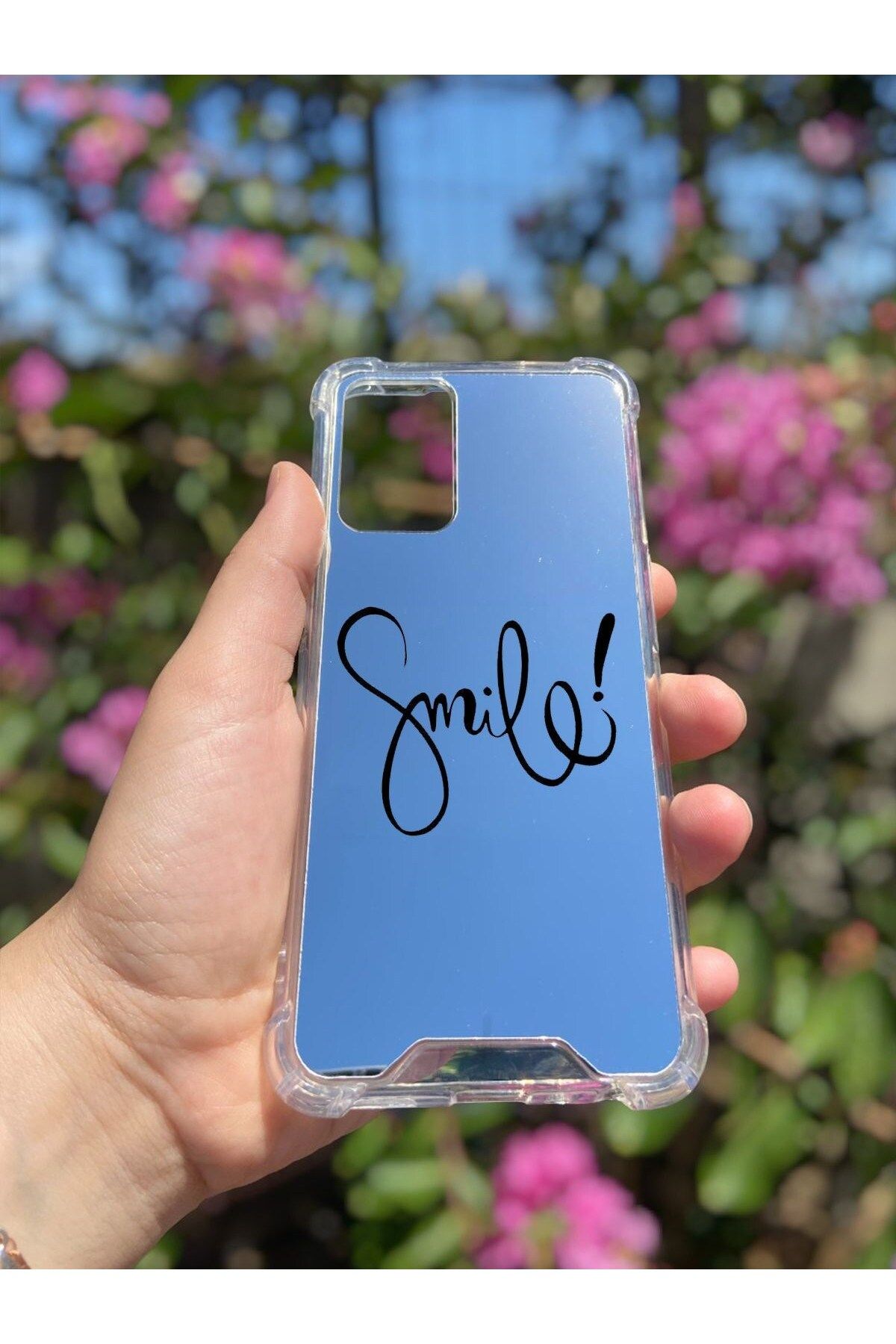 blueb Oppo A55 Uyumlu Aynalı Smile Desenli Darbe Kamera Korumalı Silikon Telefon Kılıfı