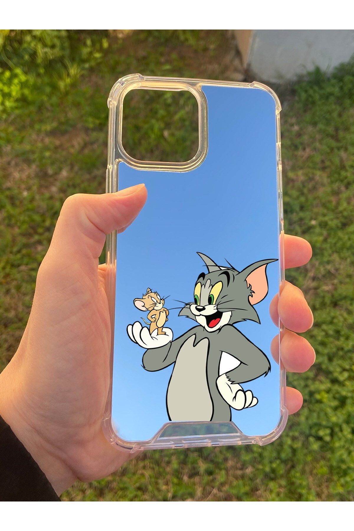 blueb İphone 13 Pro Max Uyumlu Aynalı Tom Ve Jerry Desenli Darbe Kamera Korumalı Silikon Telefon Kılıfı