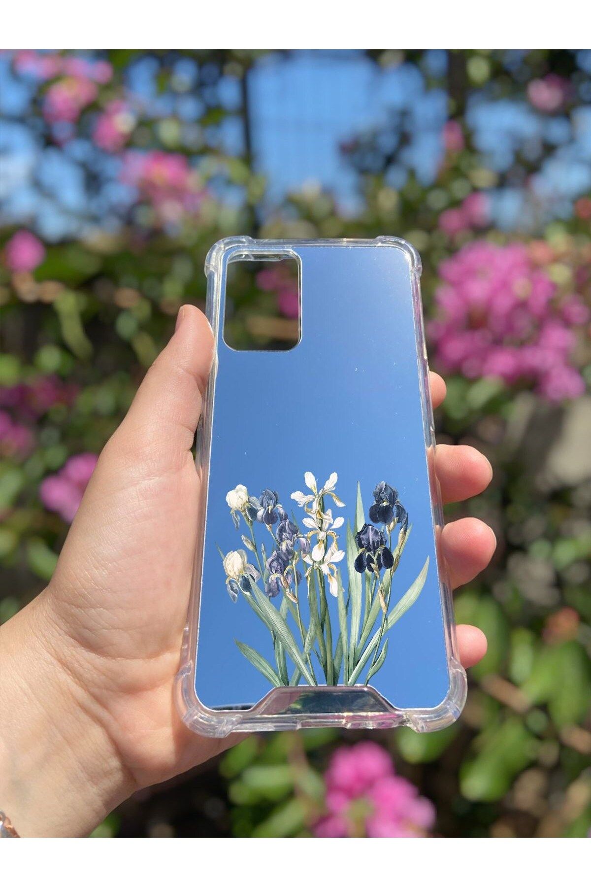 blueb Oppo A54 Uyumlu Aynalı Mor Beyaz Desenli Darbe Kamera Korumalı Silikon Telefon Kılıfı