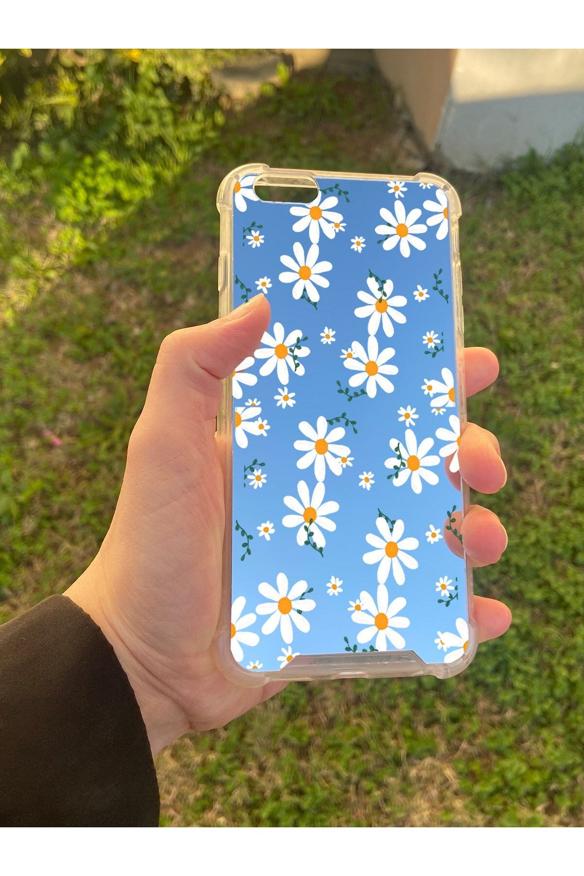 blueb İphone 6 Plus Uyumlu Aynalı Papatya Desenli Darbe Kamera Korumalı Silikon Telefon Kılıfı