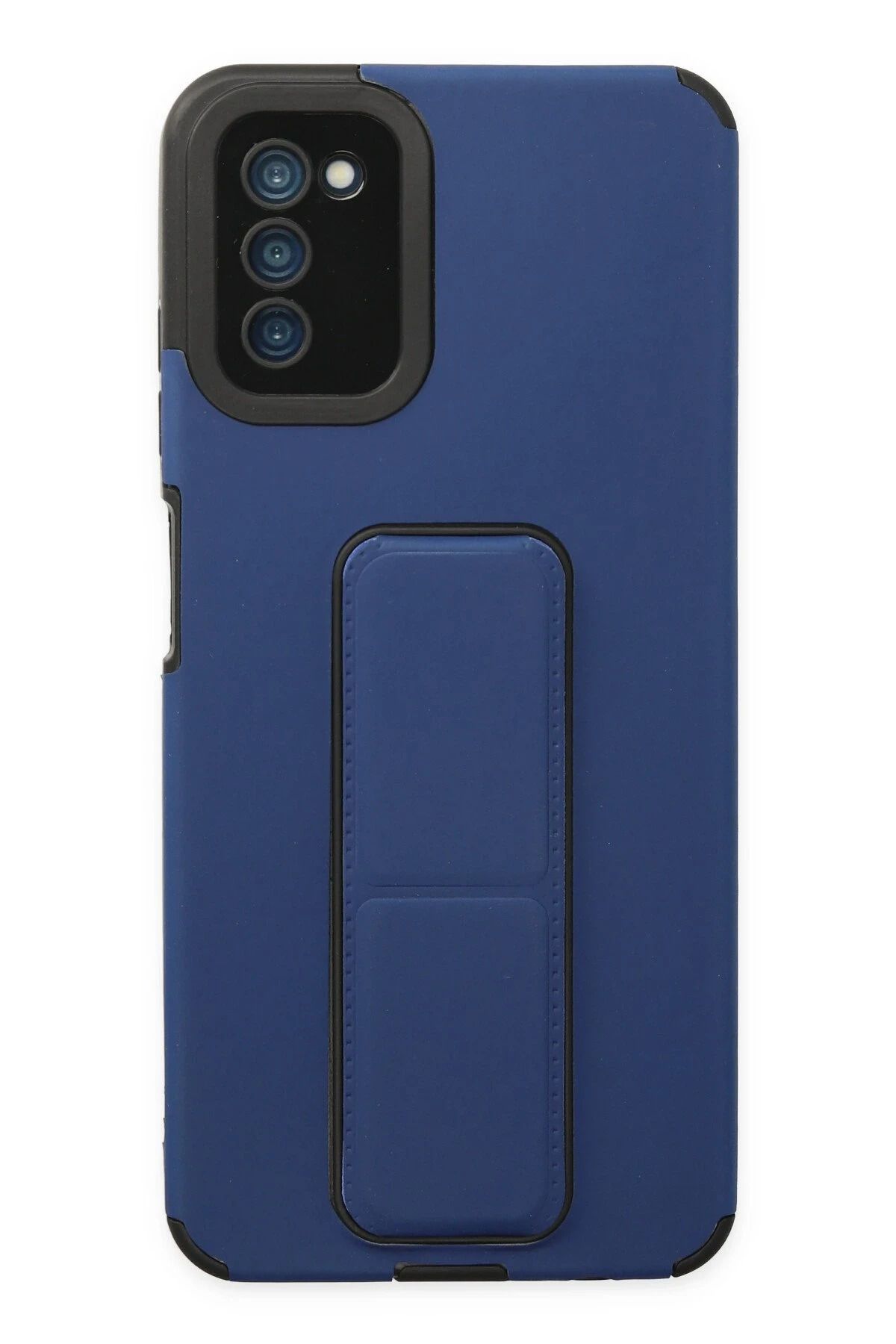 NewFace Samsung Galaxy A03S Kılıf Mega Standlı Silikon - Mavi FERRG