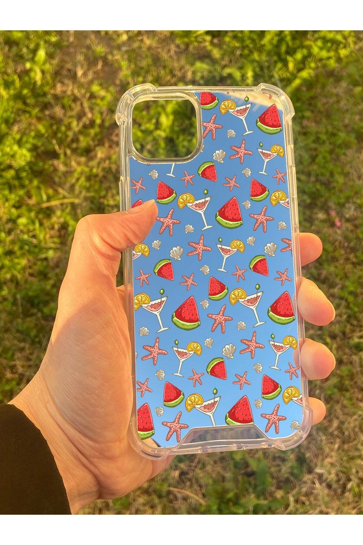MBB ETİCARET İphone 15 Plus Uyumlu Aynalı Karpuz Desenli Darbe Kamera Korumalı Silikon Telefon Kılıfı
