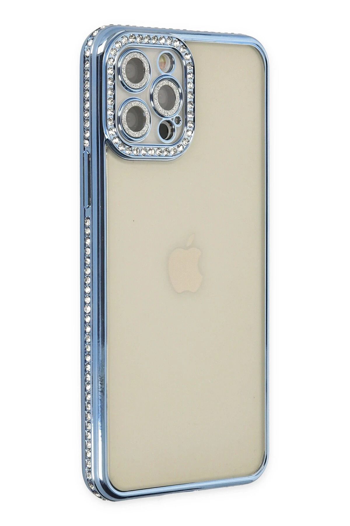 NewFace iPhone 12 Pro Kılıf Joke Taşlı Silikon - Mavi FERRG