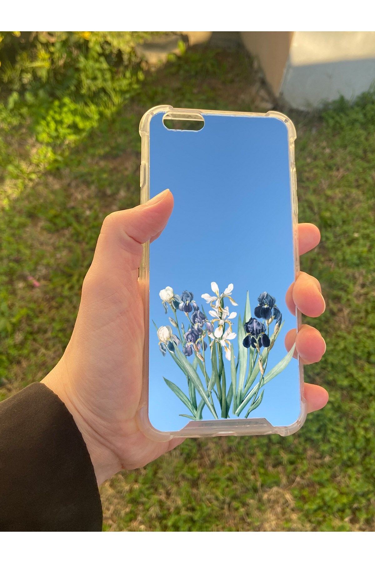 blueb İphone 6 Plus Uyumlu Aynalı Mor Beyaz Desenli Darbe Kamera Korumalı Silikon Telefon Kılıfı