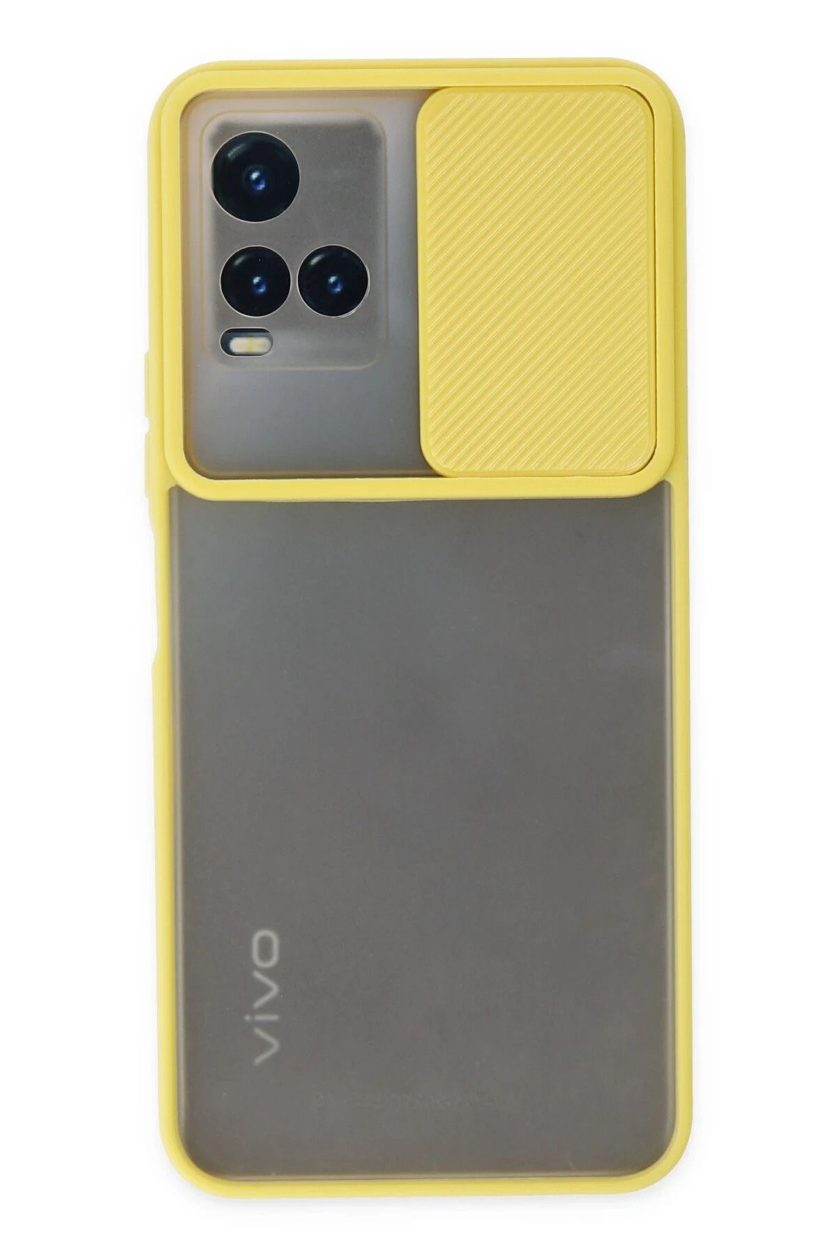 NewFace Vivo Y33S Kılıf Palm Buzlu Kamera Sürgülü Silikon - Sarı INSLM