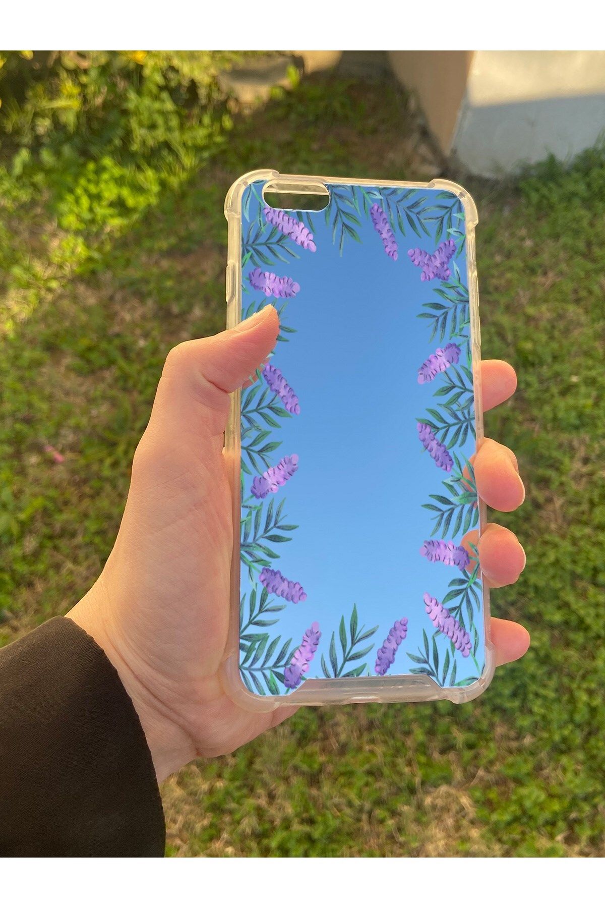 blueb İphone 6 Plus Uyumlu Aynalı Lavanta Desenli Darbe Kamera Korumalı Silikon Telefon Kılıfı