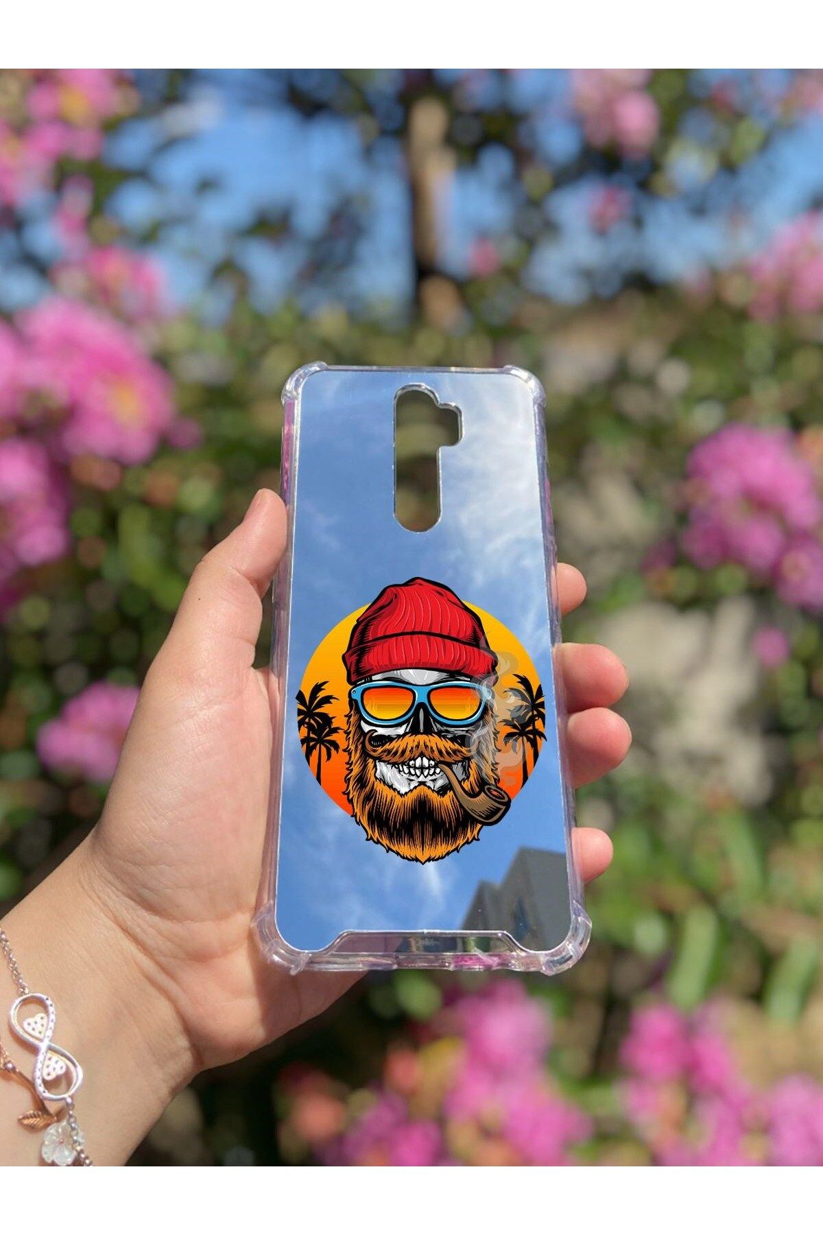 MBB ETİCARET Oppo A5 2020 Uyumlu Aynalı Kuru Kafa Desenli Darbe Kamera Korumalı Silikon Telefon Kılıfı