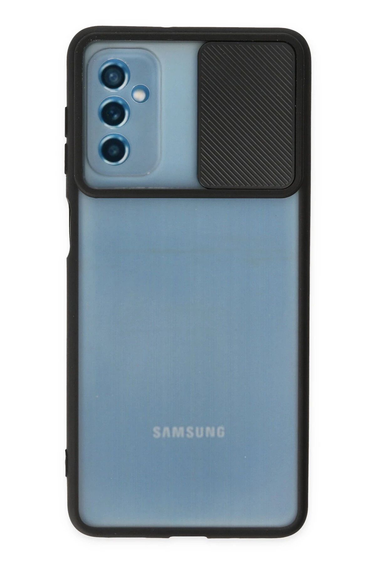 NewFace Samsung Galaxy M52 5G Kılıf Palm Buzlu Kamera Sürgülü Silikon - Siyah FLKRY