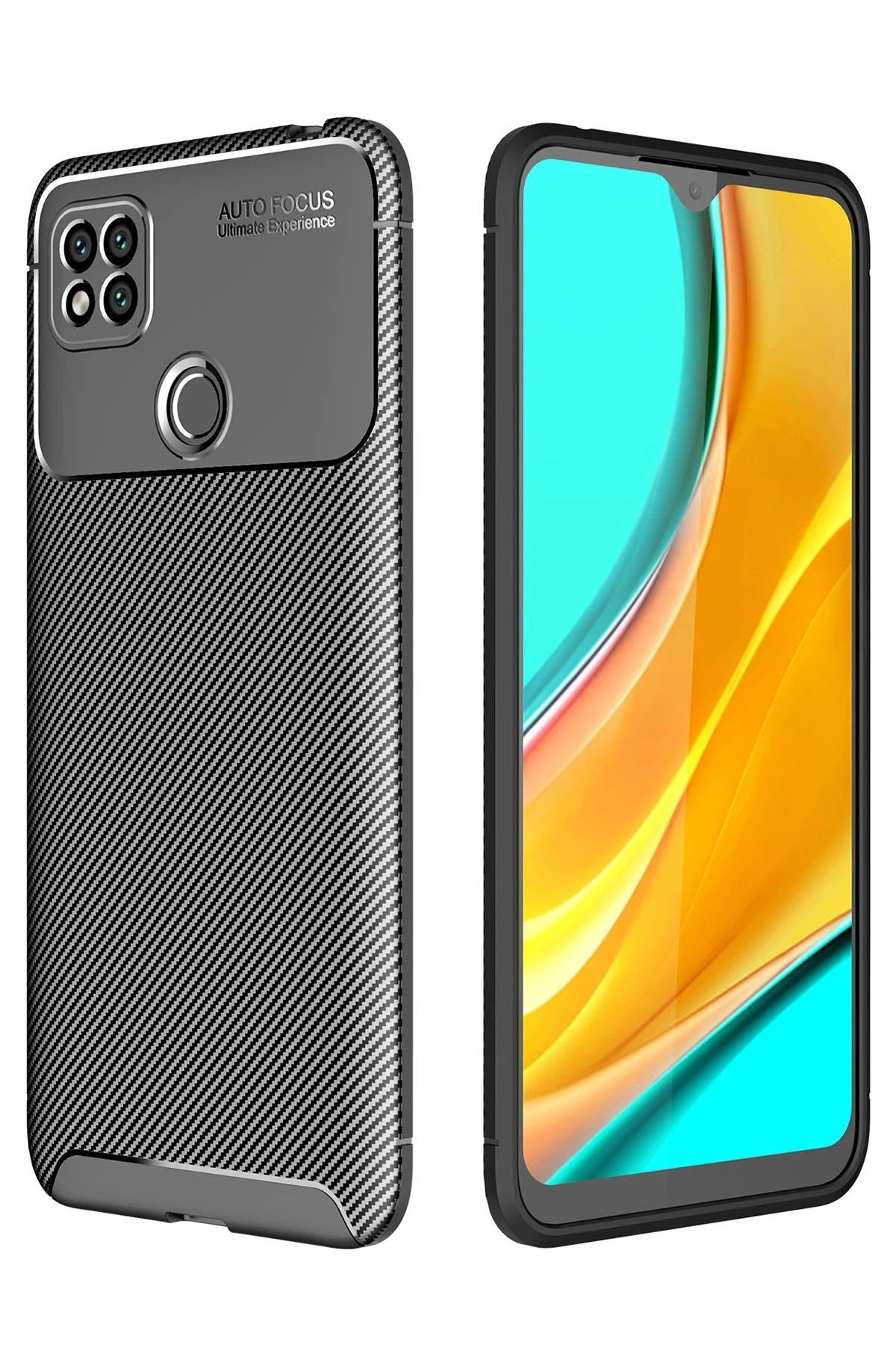 NewFace Xiaomi Redmi 9C Kılıf Auto Focus Karbon Kapak - Siyah HNZRN