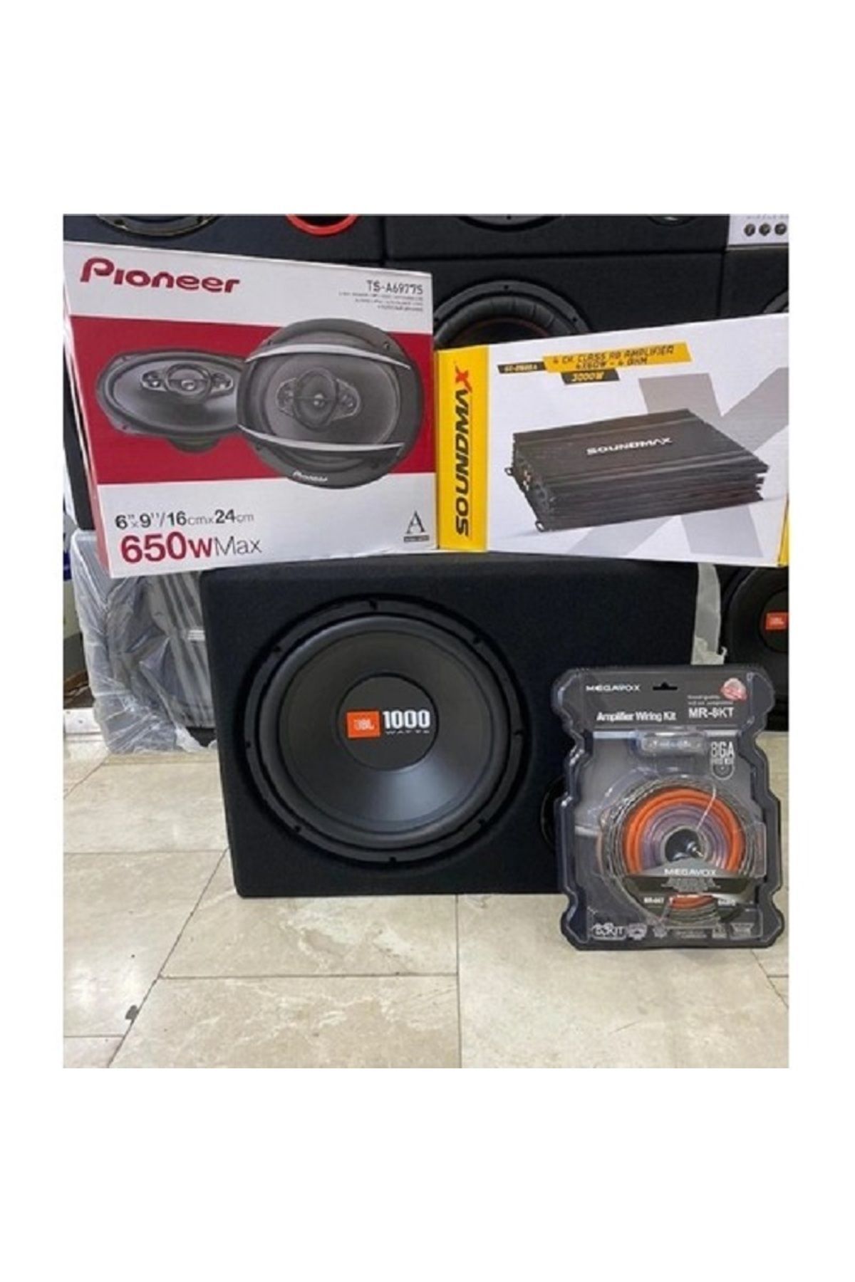 PIONNER Paket Set 1000WATT 250RMS Bass Pıonner  Uyumlu Hoparlör 3000WATT 4 Kanal Amfi Set Kablosu