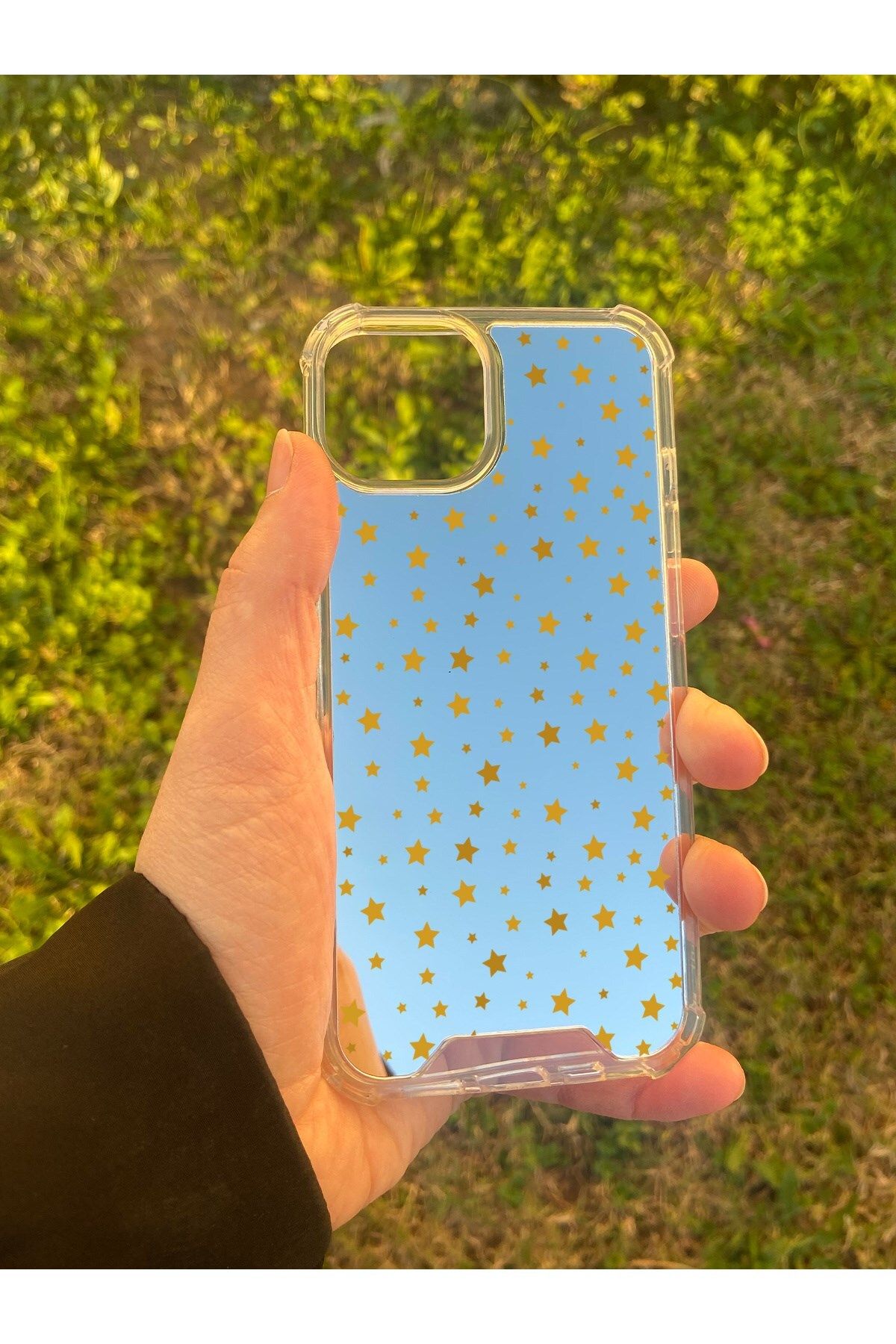 blueb İphone 13 Uyumlu Aynalı Yıldız Desenli Darbe Kamera Korumalı Silikon Telefon Kılıfı