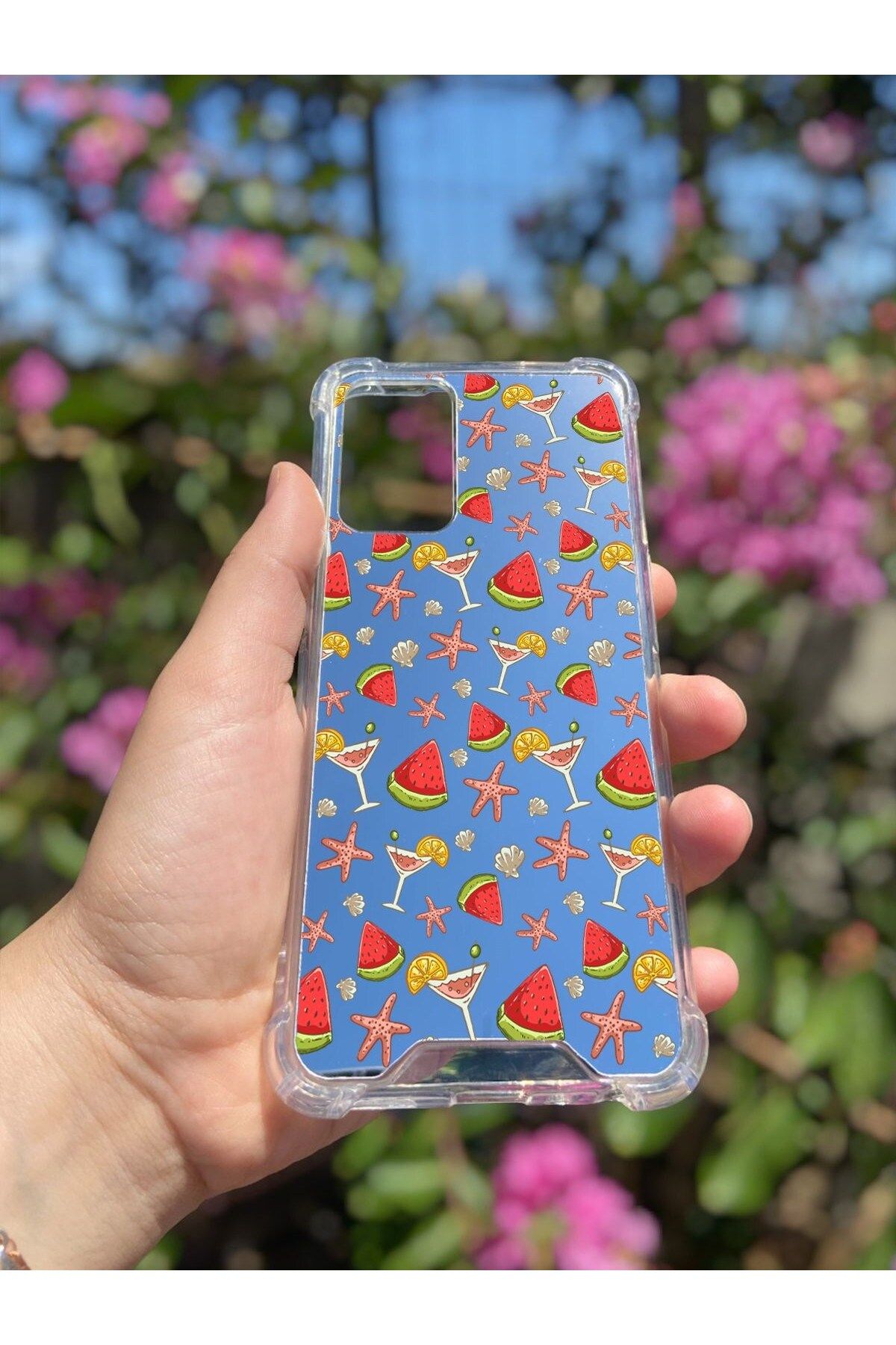blueb Oppo A16 Uyumlu Aynalı Karpuz Desenli Darbe Kamera Korumalı Silikon Telefon Kılıfı