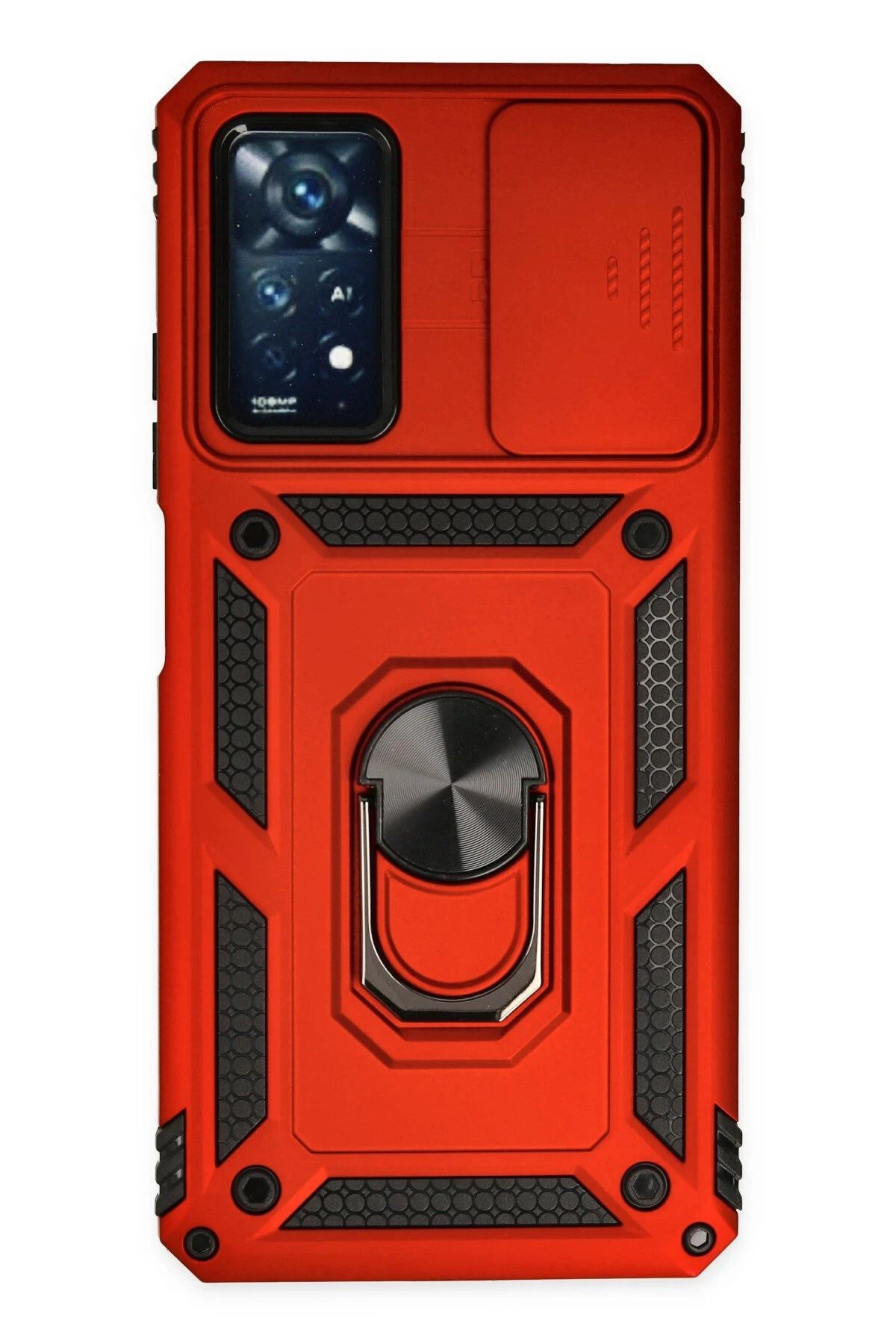 NewFace Xiaomi Redmi Note 11 Pro Kılıf Pars Lens Yüzüklü Silikon - Kırmızı YNSMR