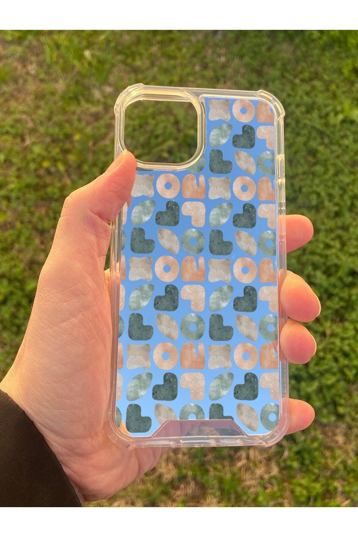MBB ETİCARET İphone 15 Uyumlu Aynalı Geometrik Desenli Darbe Kamera Korumalı Silikon Telefon Kılıfı