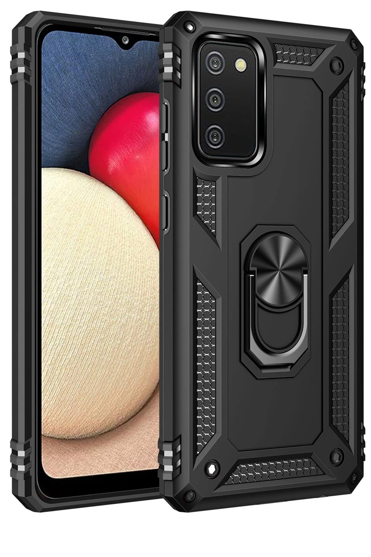 NewFace Samsung Galaxy A02S Kılıf Sofya Yüzüklü Silikon Kapak - Siyah FERRG