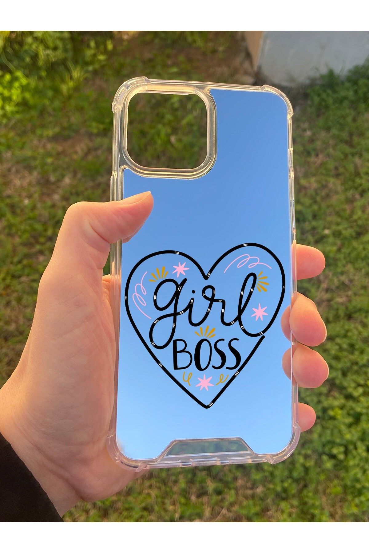 blueb İphone 14 Pro Max Uyumlu Aynalı Girl Desenli Darbe Kamera Korumalı Silikon Telefon Kılıfı