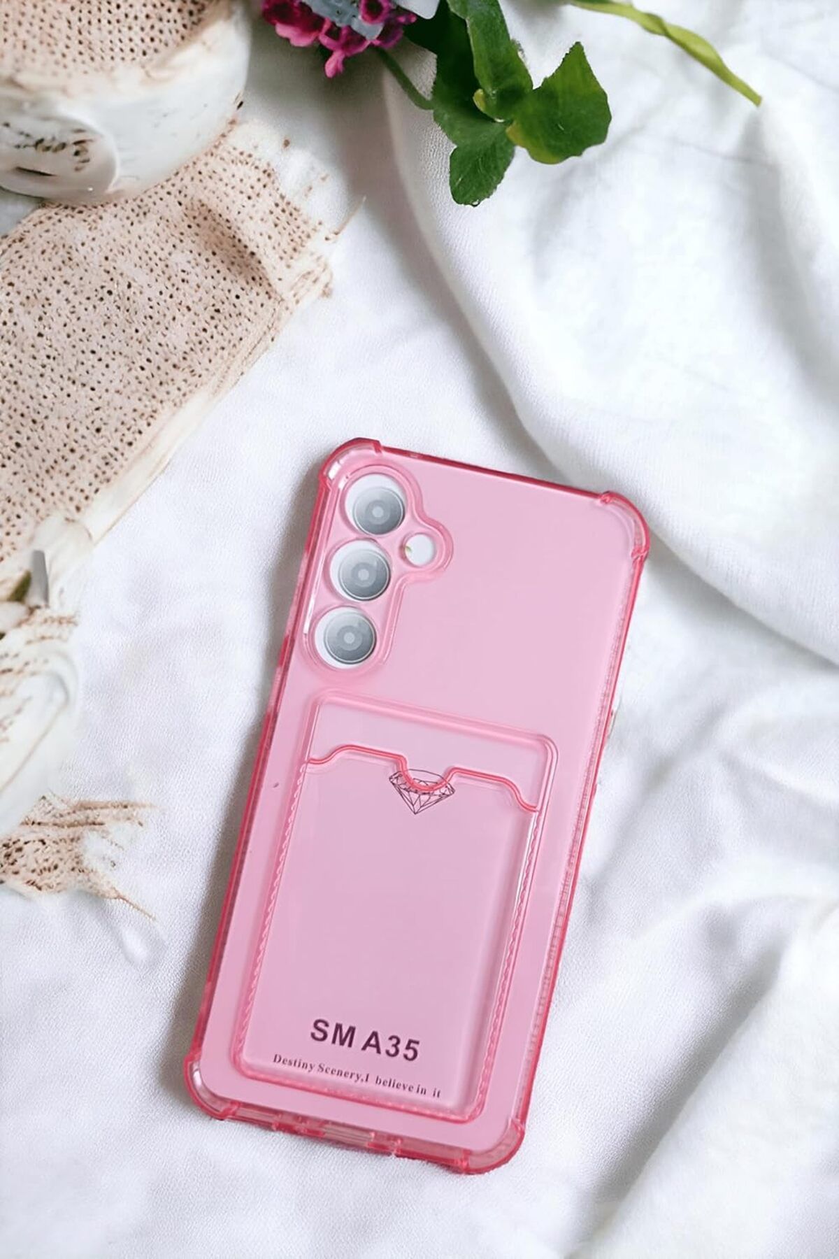 STOREMAX ELZ Galaxy A35 Kılıf Kartlıklı Köşe Koruma Tasarımlı Renkli Şeffaf G-Kart Kılıf (Pembe) F