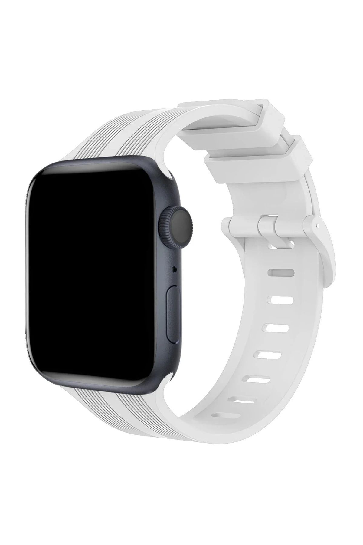 NewFace Apple Watch 38mm KR408 Çizgili Silikon Kordon - Beyaz HNZRN