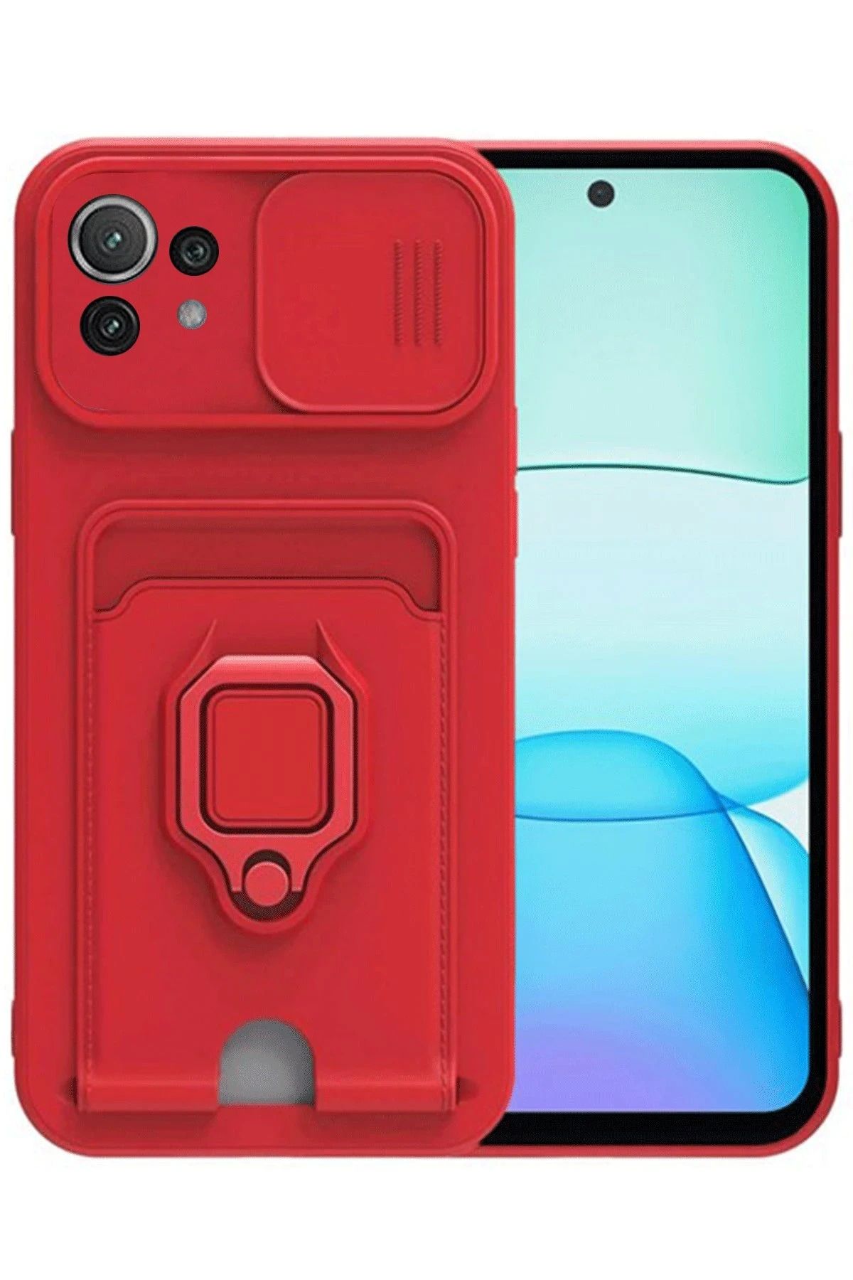 NewFace Xiaomi Mİ 11 Lite Kılıf Zuma Kartvizitli Yüzüklü Silikon - Kırmızı YNSMR
