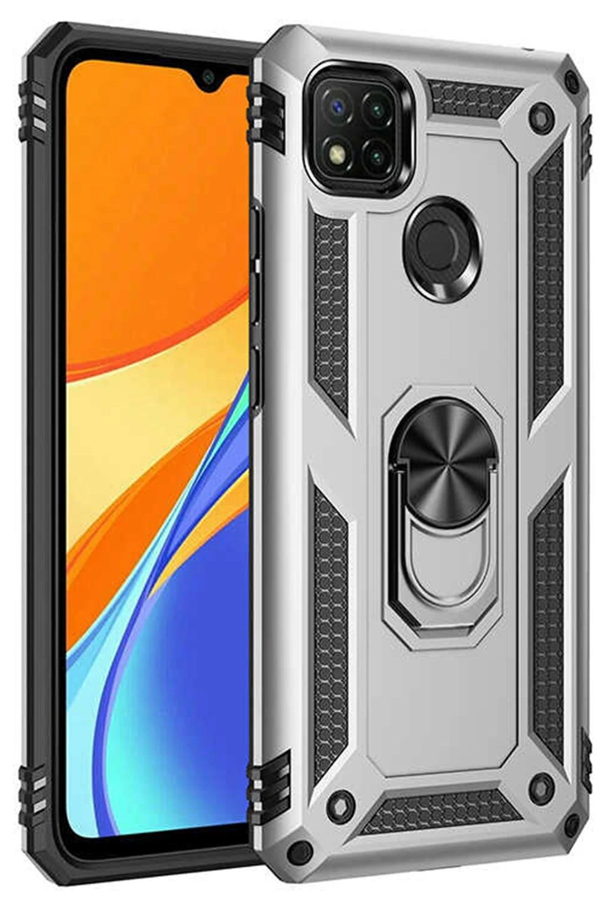 NewFace Xiaomi Redmi 9C Kılıf Sofya Yüzüklü Silikon Kapak - Gümüş YNSMR