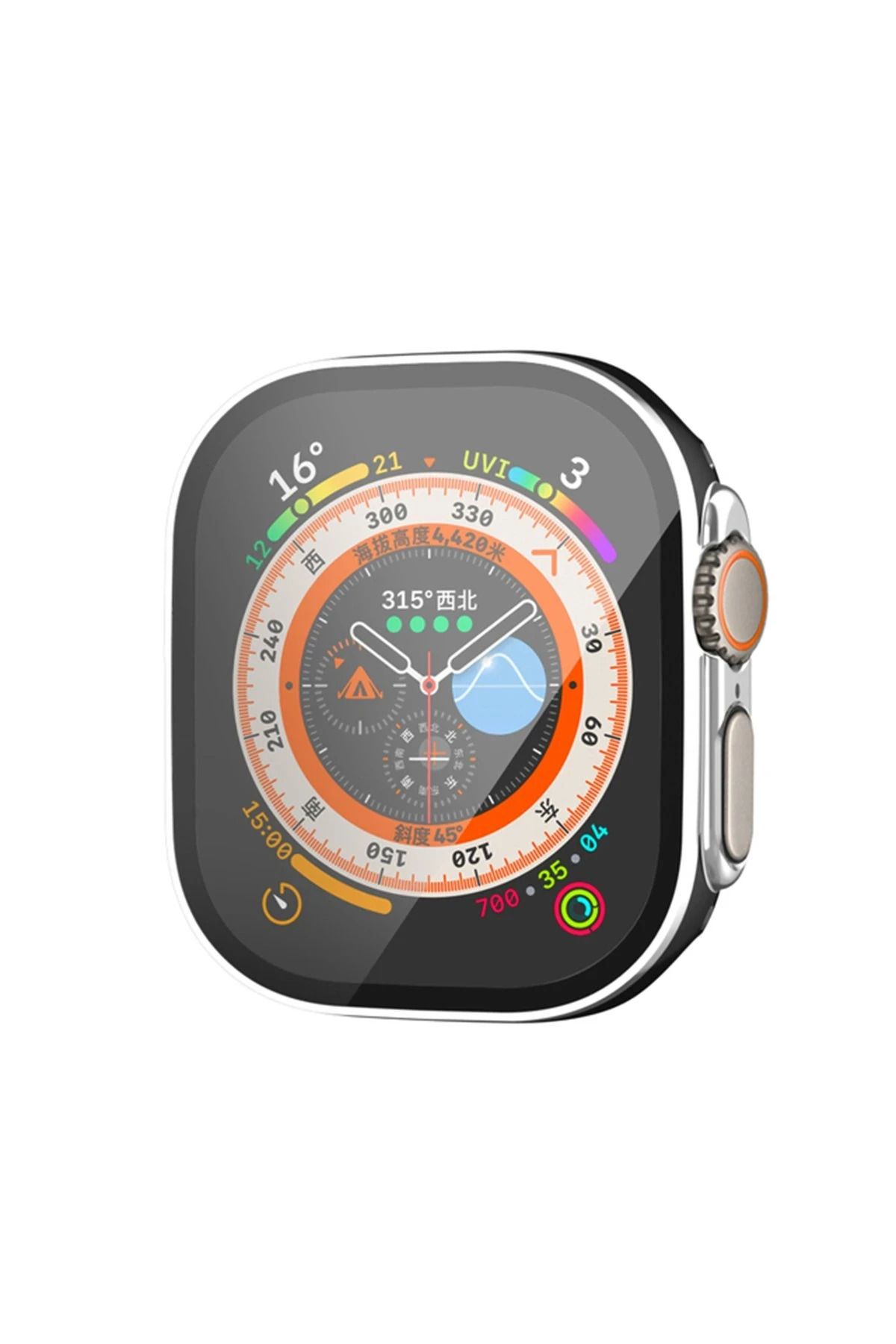 NewFace Apple Watch Ultra 49mm Legend Camlı Kasa Ekran Koruyucu - Siyah-Gümüş DRSTR