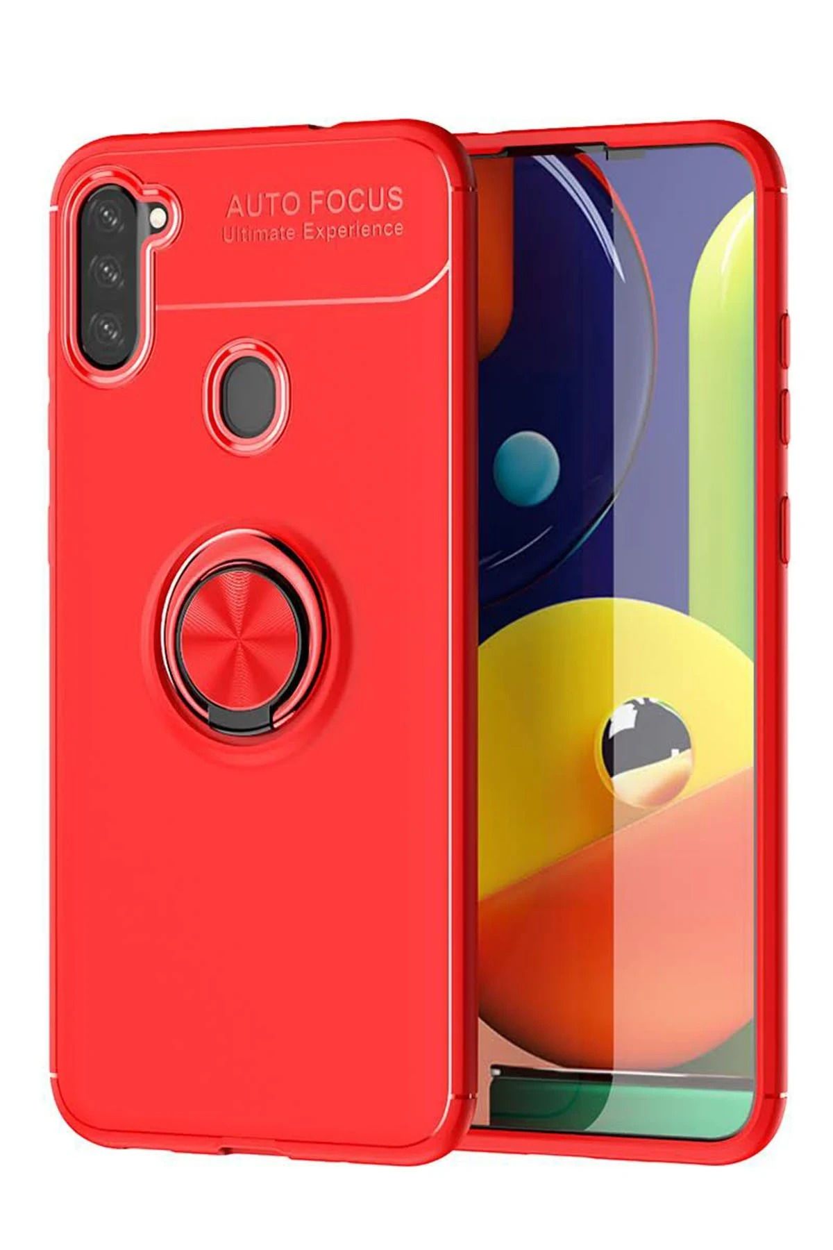 NewFace Samsung Galaxy A11 Kılıf Range Yüzüklü Silikon - Kırmızı HNZRN