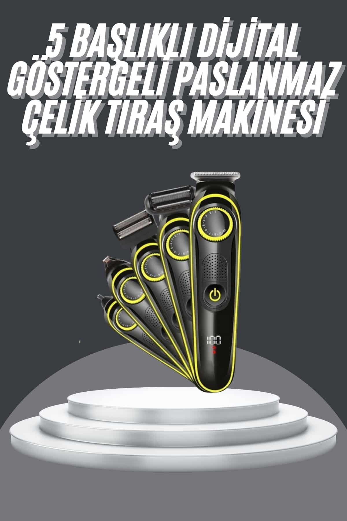 teknodayım 5 Başlıklı Şarjlı Tıraş Makinesi Led Ekran Saç Sakal Ense Tıraşına Uygun Bakım Seti
