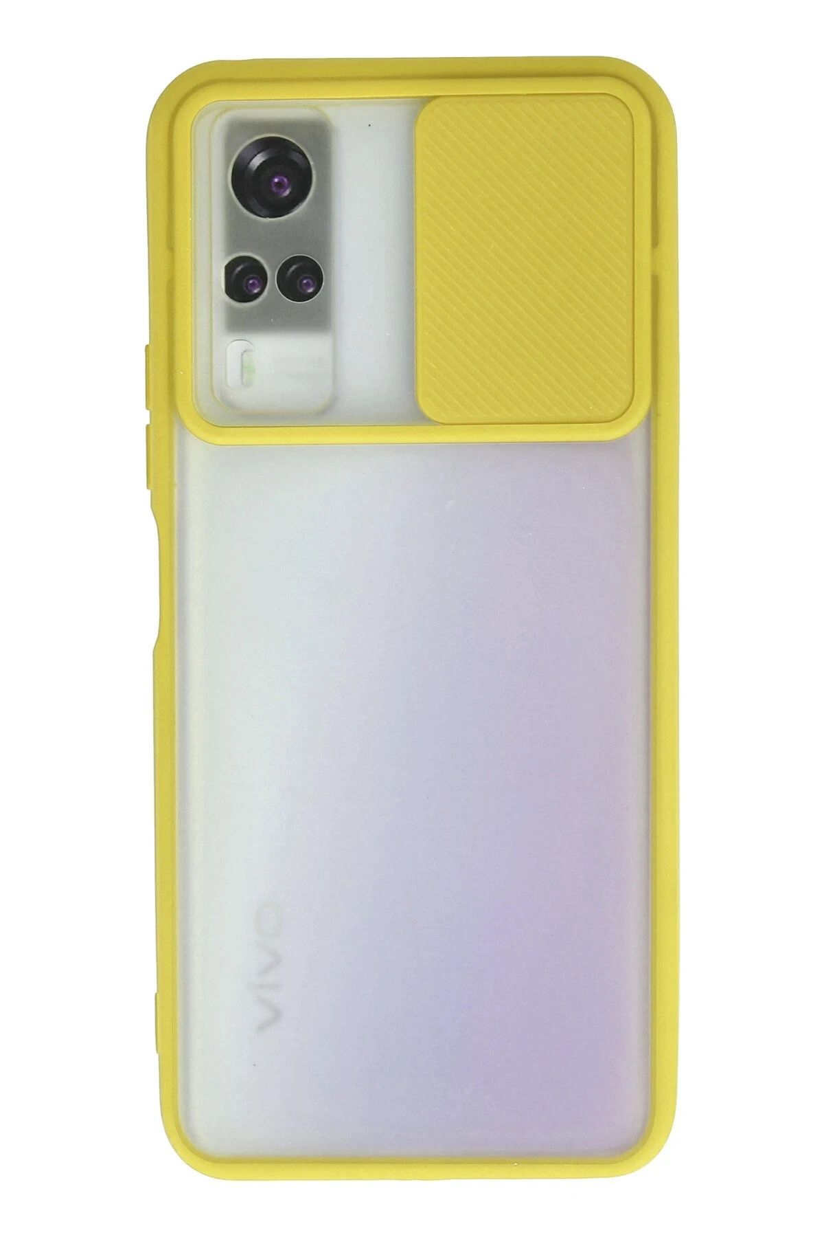 NewFace Vivo Y53S Kılıf Palm Buzlu Kamera Sürgülü Silikon - Sarı HNZRN