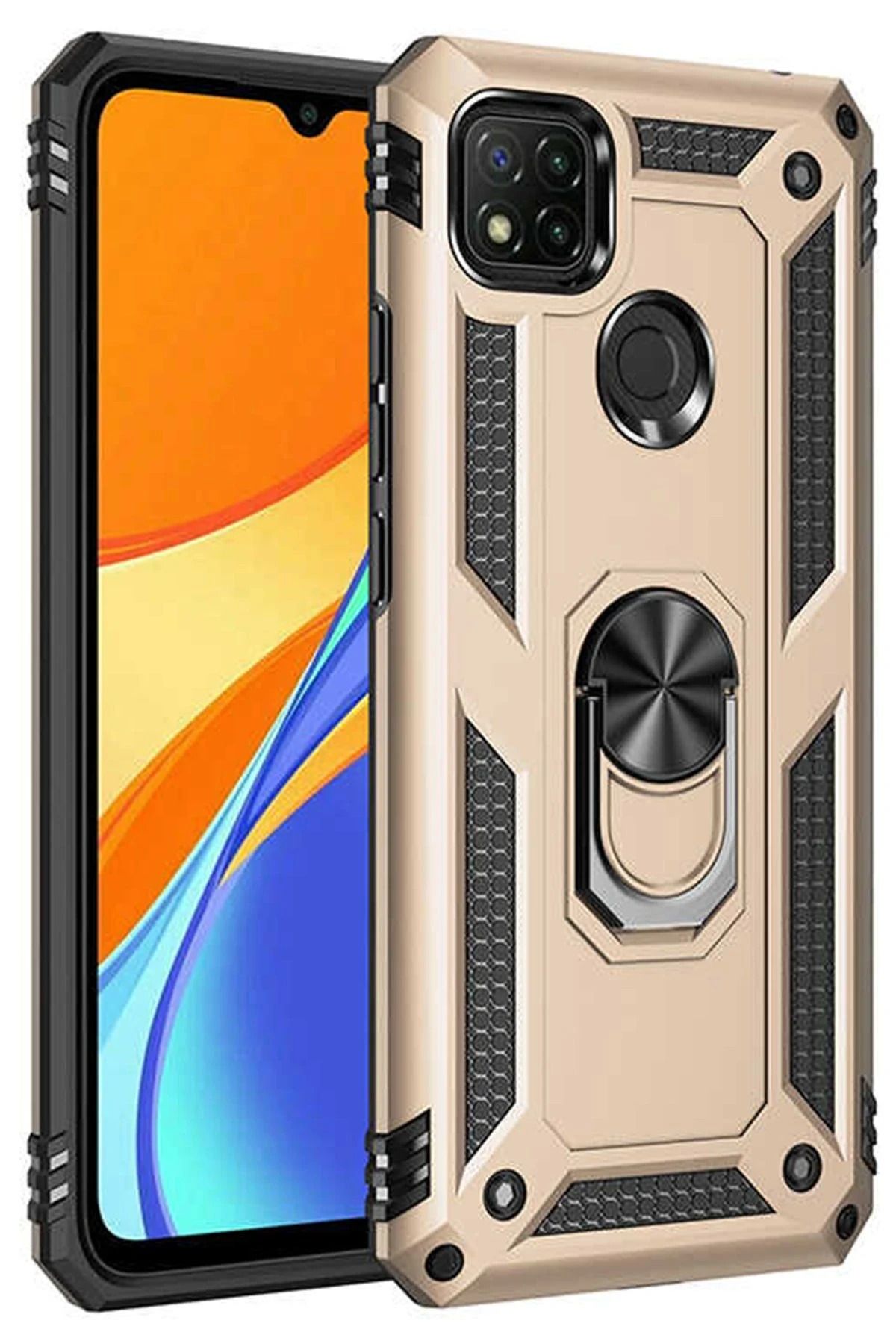 NewFace Xiaomi Redmi 9C Kılıf Sofya Yüzüklü Silikon Kapak - Gold JOJUA