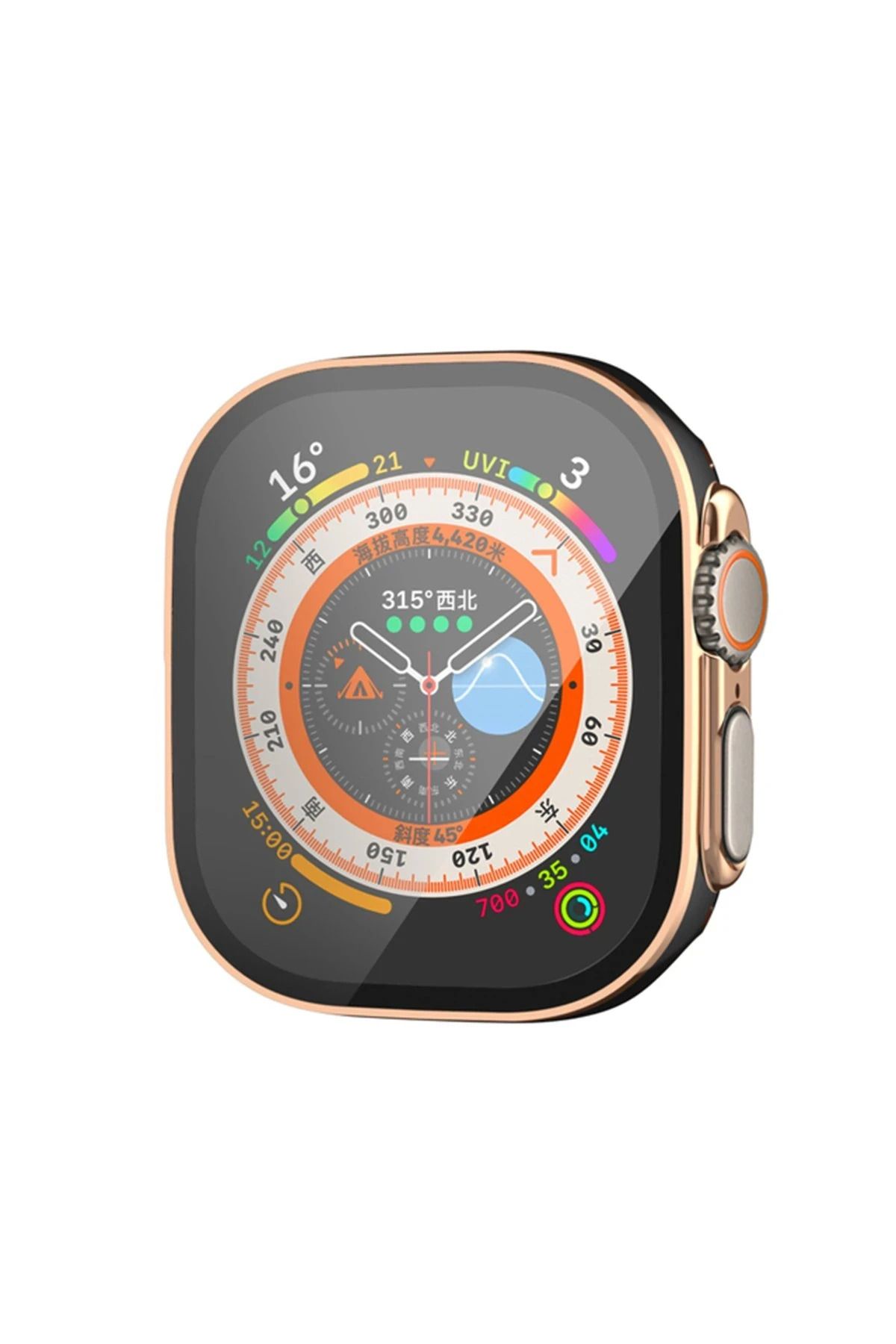 NewFace Apple Watch Ultra 49mm Legend Camlı Kasa Ekran Koruyucu - Siyah-Gold ALMLA