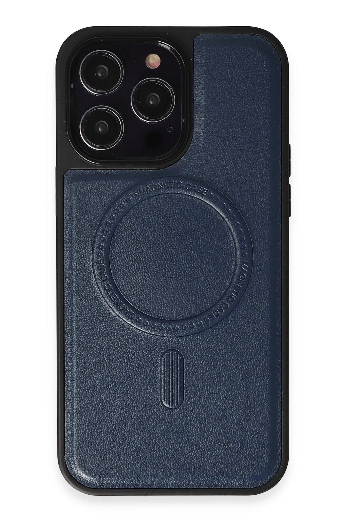 NewFace iPhone 14 Pro Kılıf Ozzi Magsafe Deri Kapak - Lacivert NRMSA