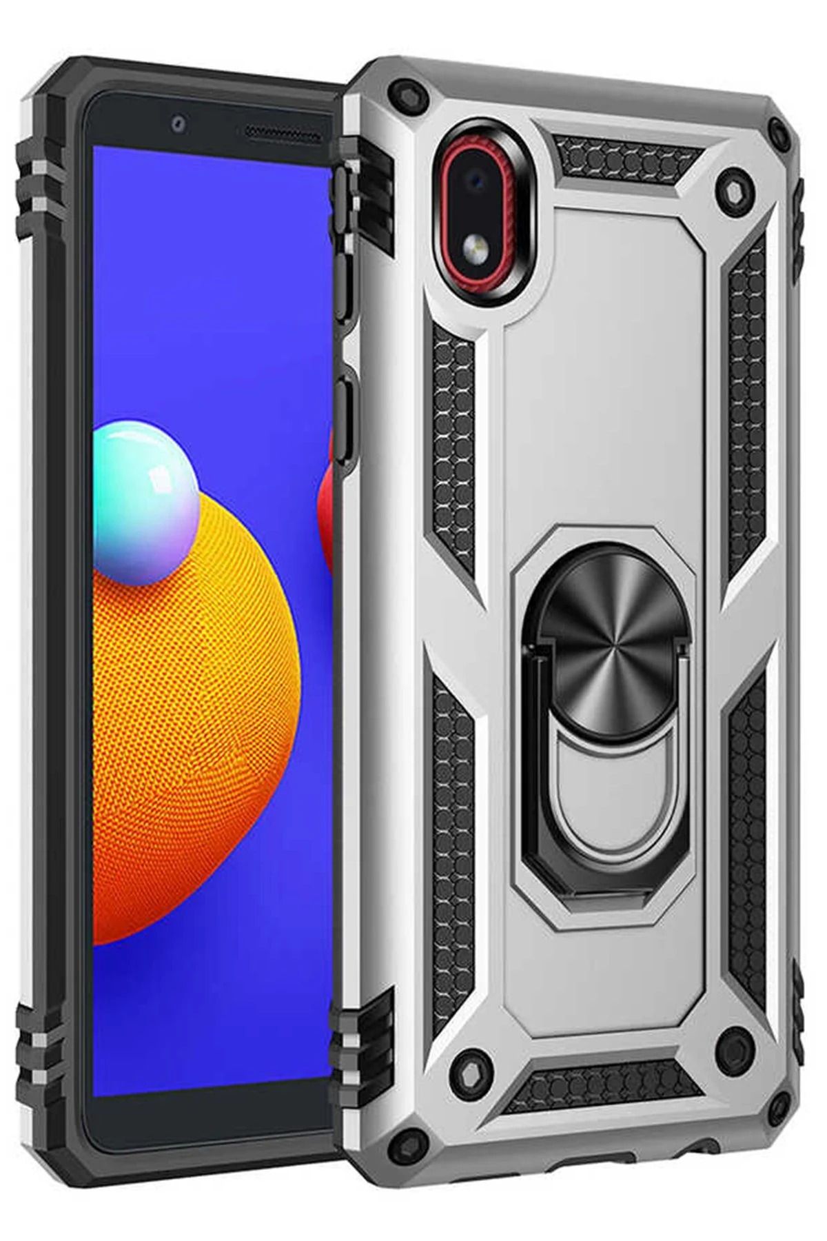 NewFace Samsung Galaxy A01 Core Kılıf Sofya Yüzüklü Silikon Kapak - Gümüş YNSMR