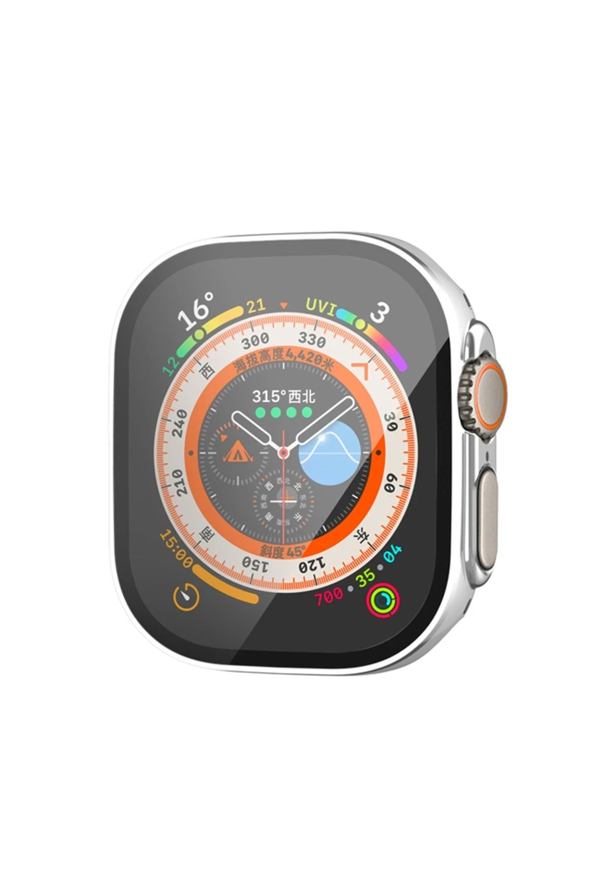 NewFace Apple Watch Ultra 49mm Legend Camlı Kasa Ekran Koruyucu - Gümüş DRSTR
