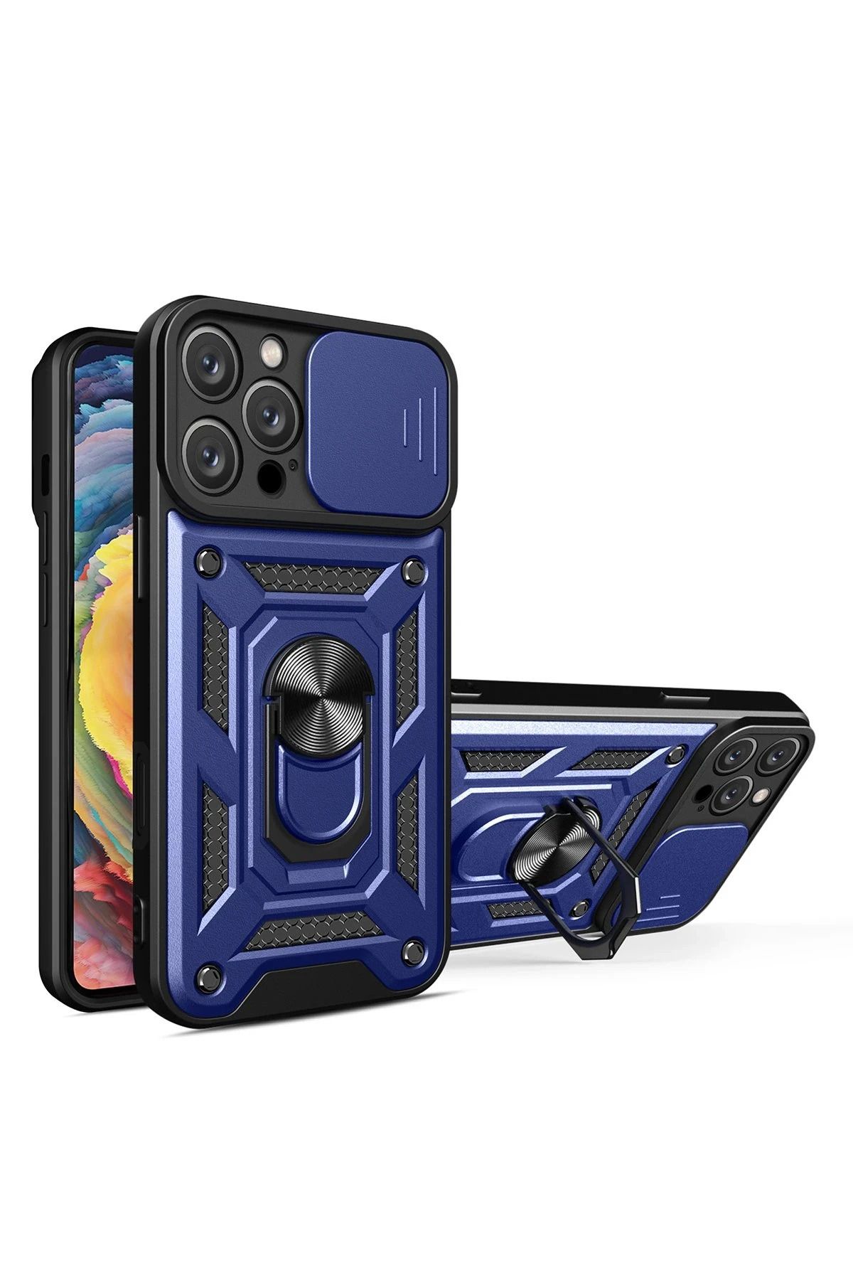 NewFace iPhone 16 Pro Kılıf Pars Lens Yüzüklü Silikon - Lacivert JOJUA