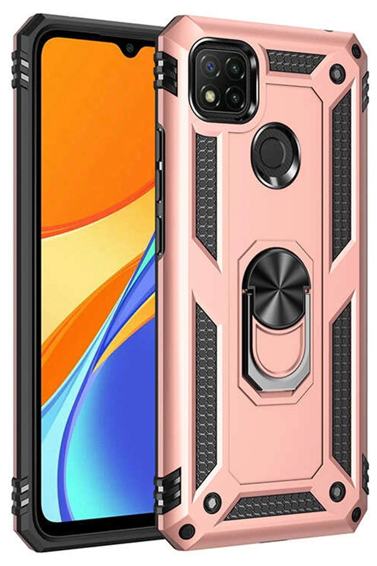 NewFace Xiaomi Redmi 9C Kılıf Sofya Yüzüklü Silikon Kapak - Rose FLKRY
