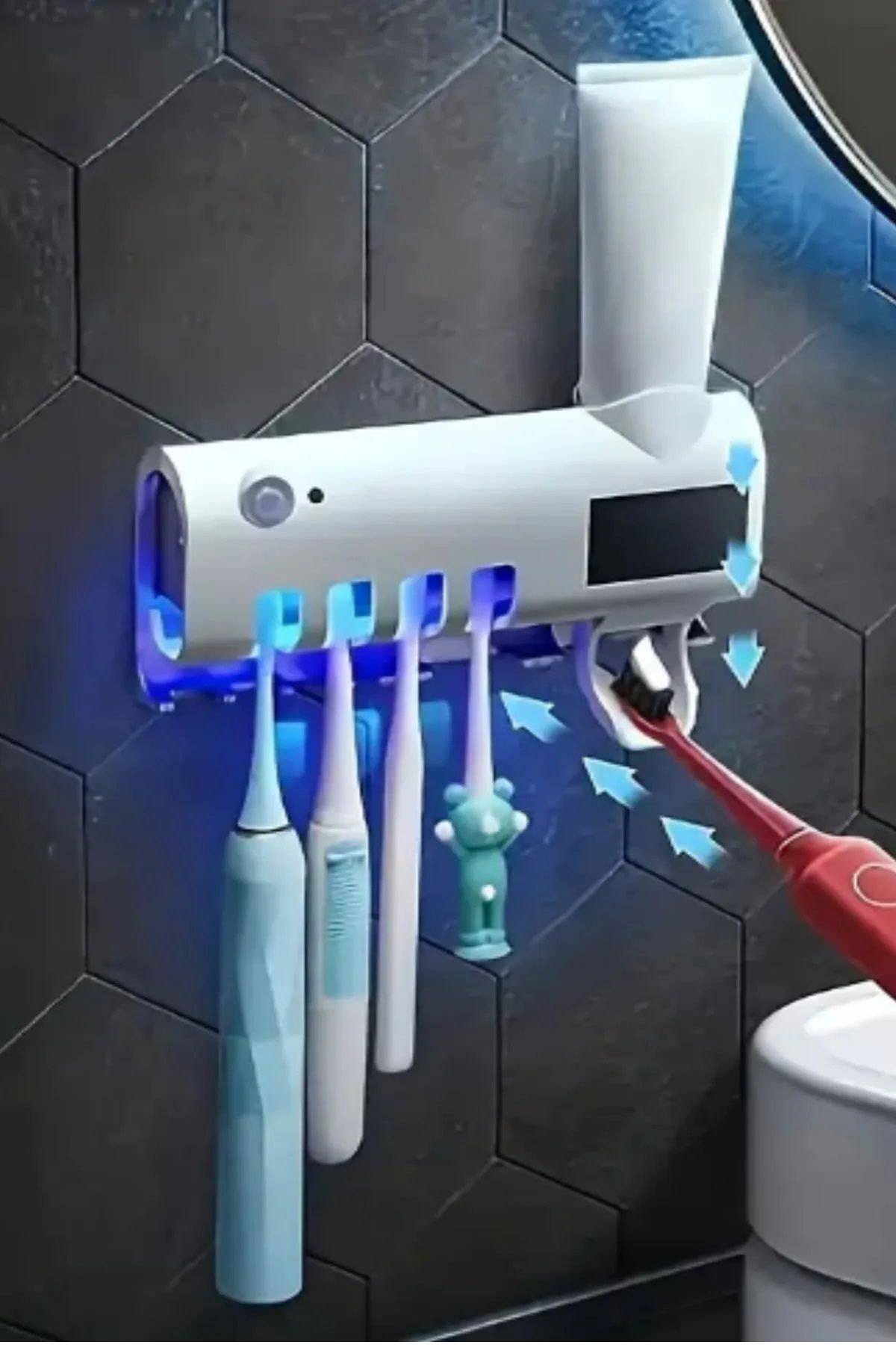 CİYU TİCARET Diş fırçası tutacağı ve UV sterilizatörü diş fırçası düzenleyici otomatik diş macunu sıkacağı