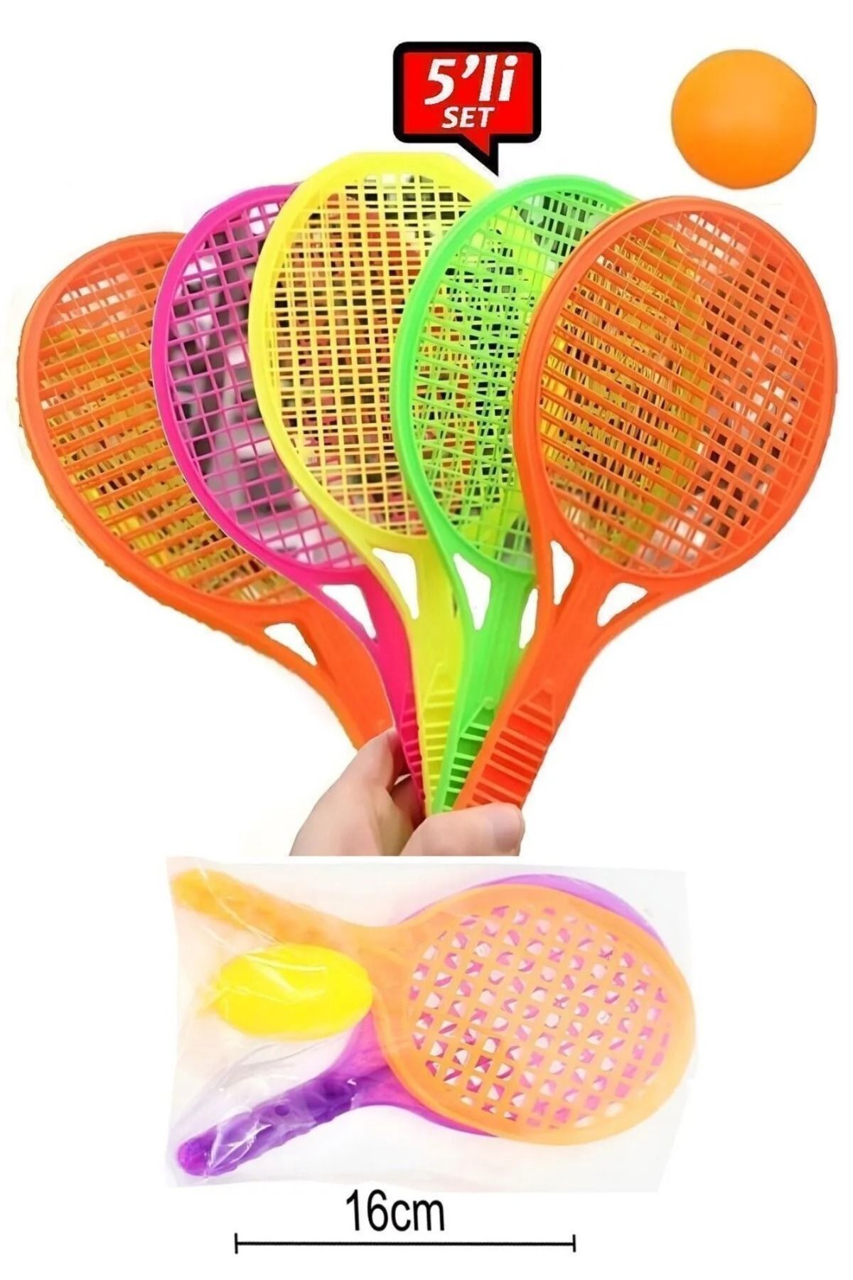 imzatasarım 5'li Set Plastik Tenis Raketi Karne Hediyesi Okul Öncesi Doğum Günü Hediyelik 16 Cm Mini Boy