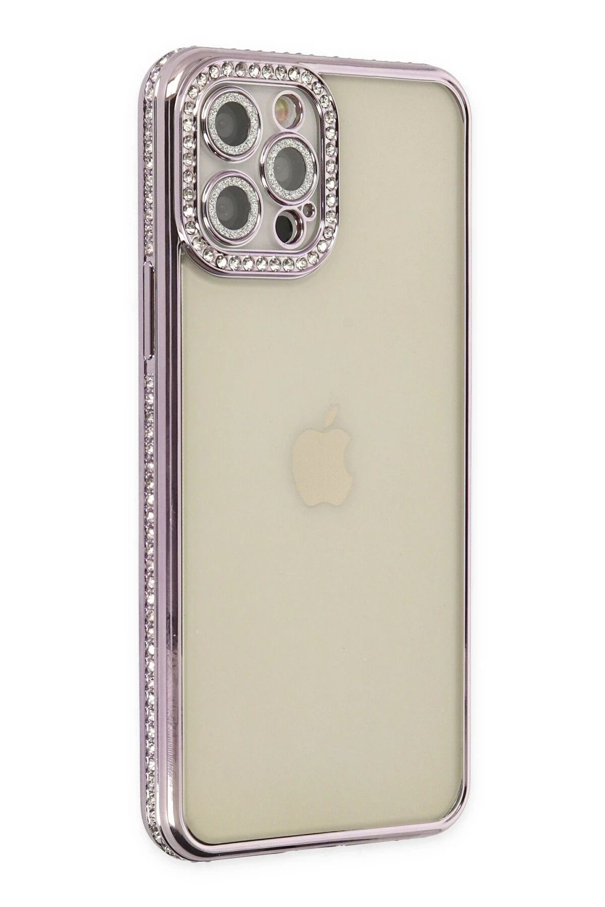 NewFace iPhone 12 Pro Max Kılıf Joke Taşlı Silikon - Mor NRMSA